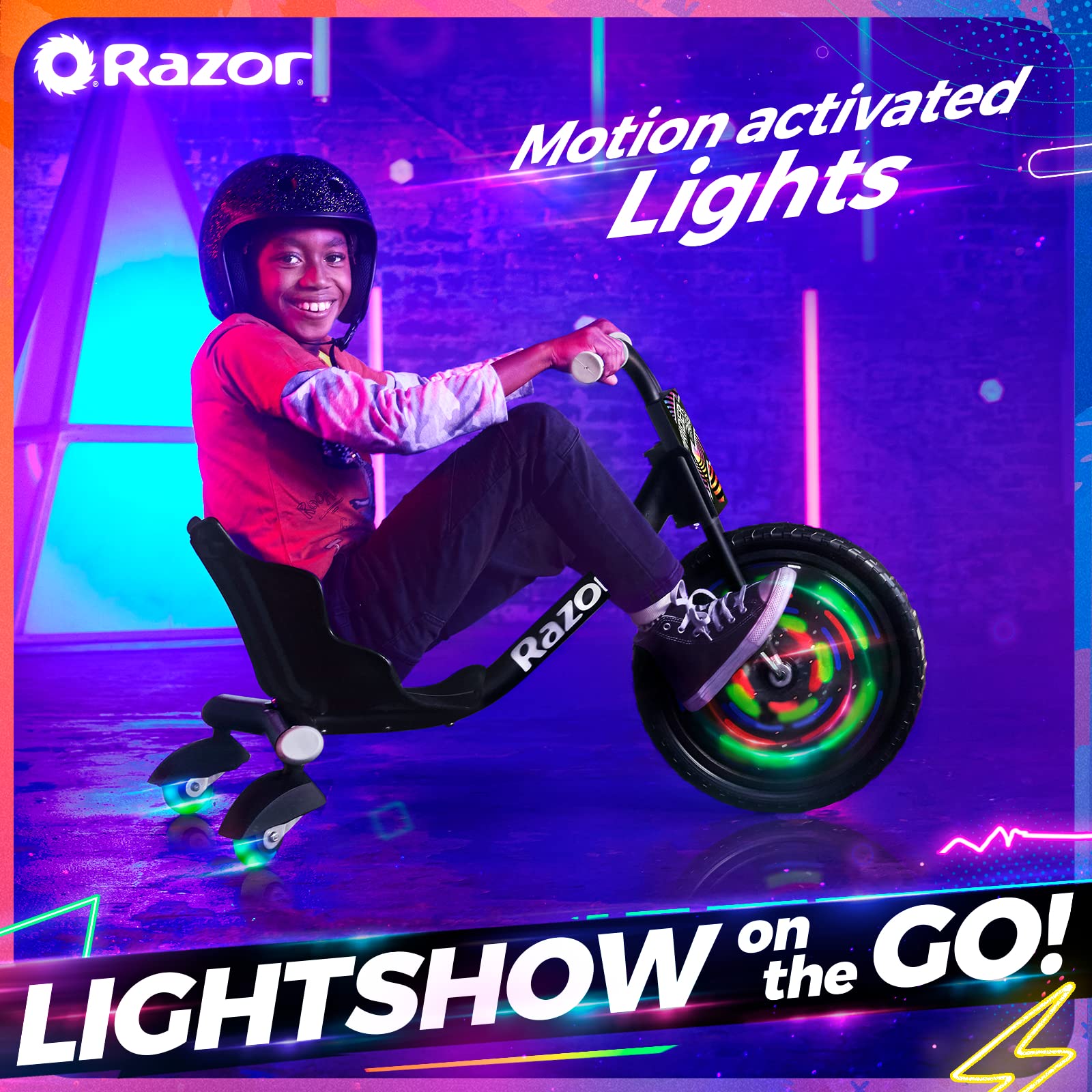 Razor RipRider 360 Lightshow Drifting Tricycle for Kids - Black - 3-Wheel Scooter with LED Light Show - Perfect for Outdoor Play, Backyard Fun & Neighborhood Rides