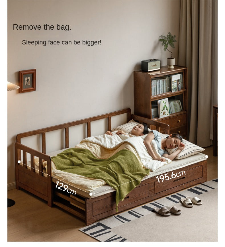 Solid Oak Wood Folding Sofa Bed with Storage | Convertible Guest Bed & Space-Saving Furniture for Small Apartments, Living Rooms & Home Offices