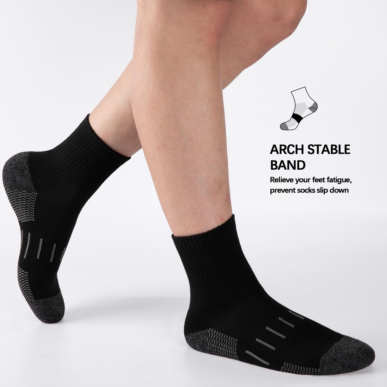 Heatuff Men's Ankle Athletic Socks - 8 Pairs Moisture-Wicking Cushioned Quarter Socks for Running, Sports & Work - Perfect for Gym, Hiking & Everyday Wear