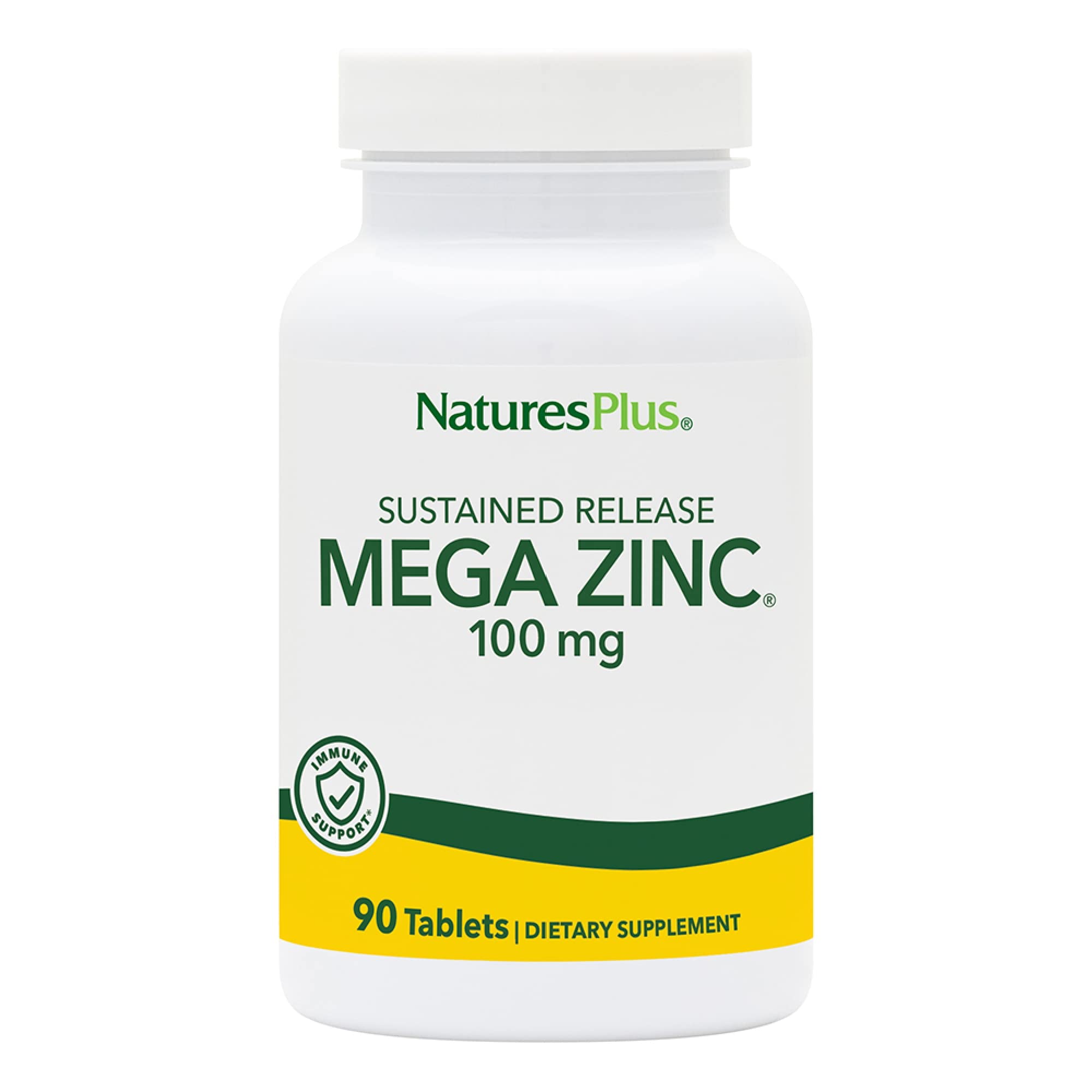 NaturesPlus Mega Zinc 100mg Sustained Release Tablets - 90 Vegetarian & Gluten-Free Tablets - Immune Support Supplement - Ideal for Daily Wellness & Immune System Boost