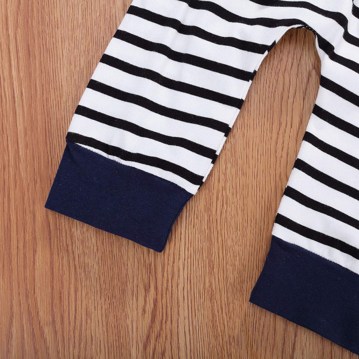 **Baby Boy Girl Fall Outfits - 2Pcs Long Sleeve Pullover Sweatshirt & Striped Pants Set (12-18 Months, Dark Blue) - Cozy & Stylish for Playdates & Family Photos**