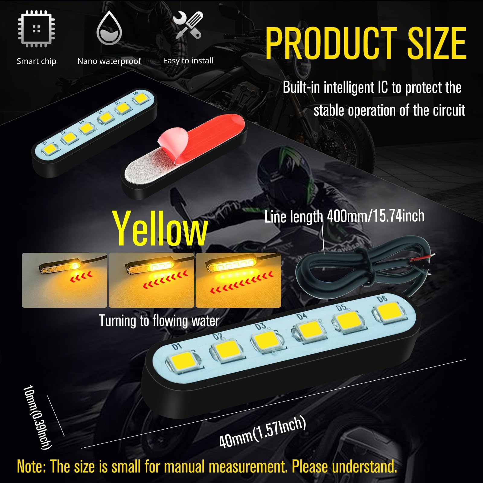 4pcs 1.5 Inch LED Strip Lights for Motorcycle, Car, SUV & Truck - 6 LEDs Waterproof Exterior Driving Light Kit DC 12V Amber - Perfect for Night Riding, Off-Road Adventures & Vehicle Customization
