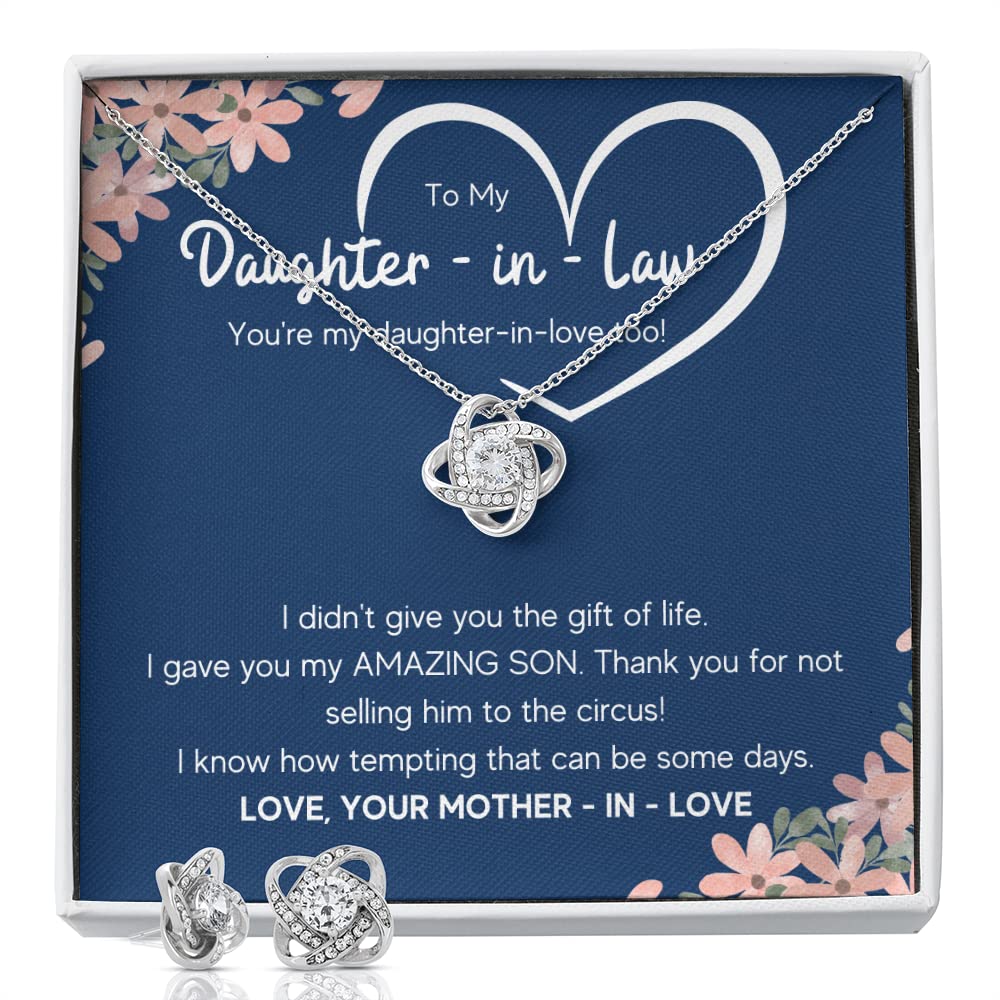 Beautiful 'To My Bonus Daughter-in-Law' Honor Pendant Necklace Set with Matching Earrings - Thoughtful Mother-in-Law Gift for Weddings, Anniversaries & Special Occasions | Includes Message Card & Elegant Gift Box