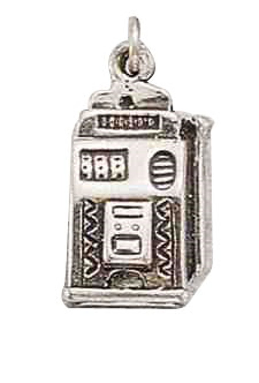 Sterling Silver 1.5mm Box Chain Necklace with 3D Slot Machine Pendant - Unisex Men's & Women's Good Luck Jewelry - Perfect for Casino Nights, Gifts & Everyday Wear