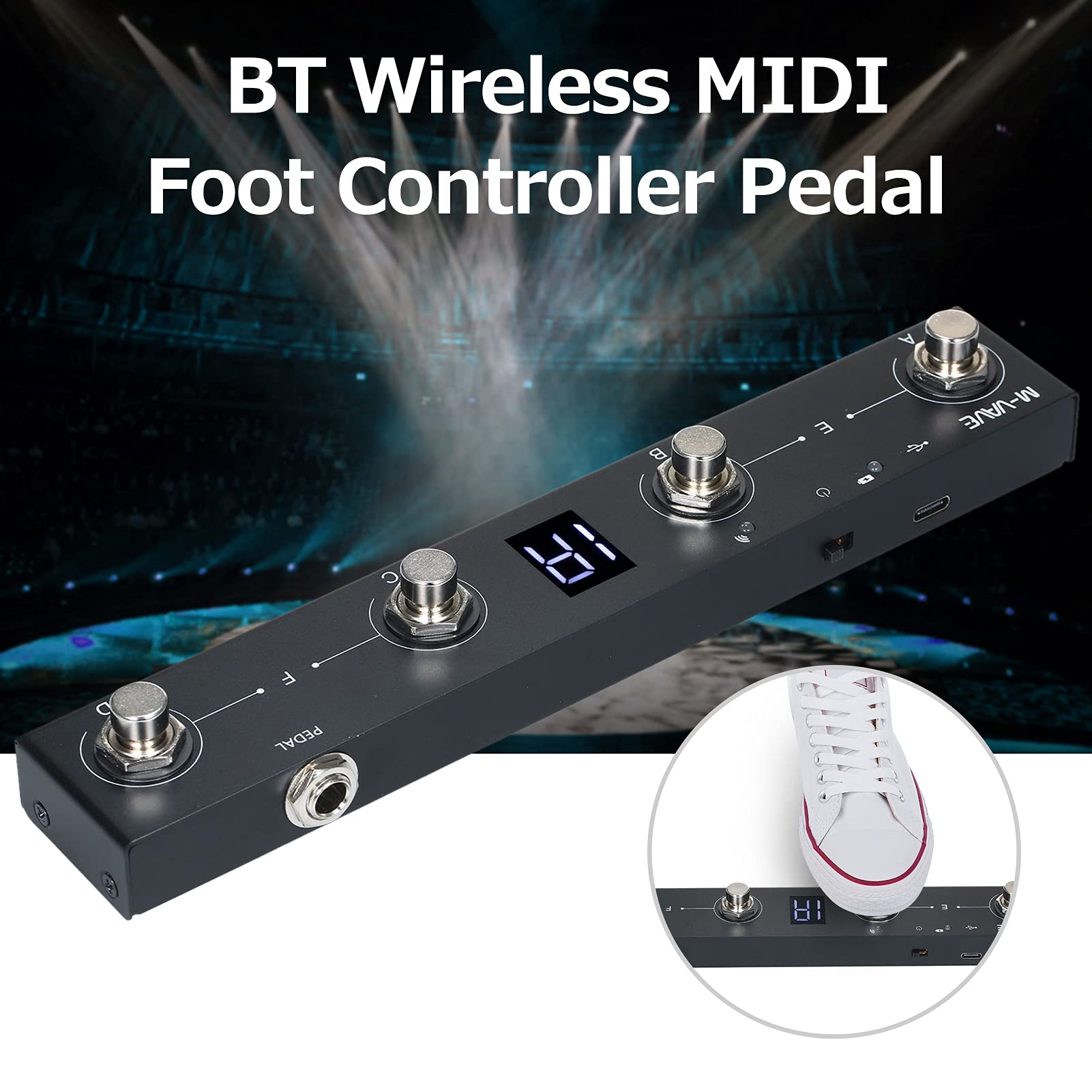M-VAVE Chocolate BT Wireless MIDI Controller - Rechargeable 4-Button Portable MIDI Foot Pedal with APP Control for Guitar, Keyboard & Music Production | Perfect for Live Performances & Studio Recording