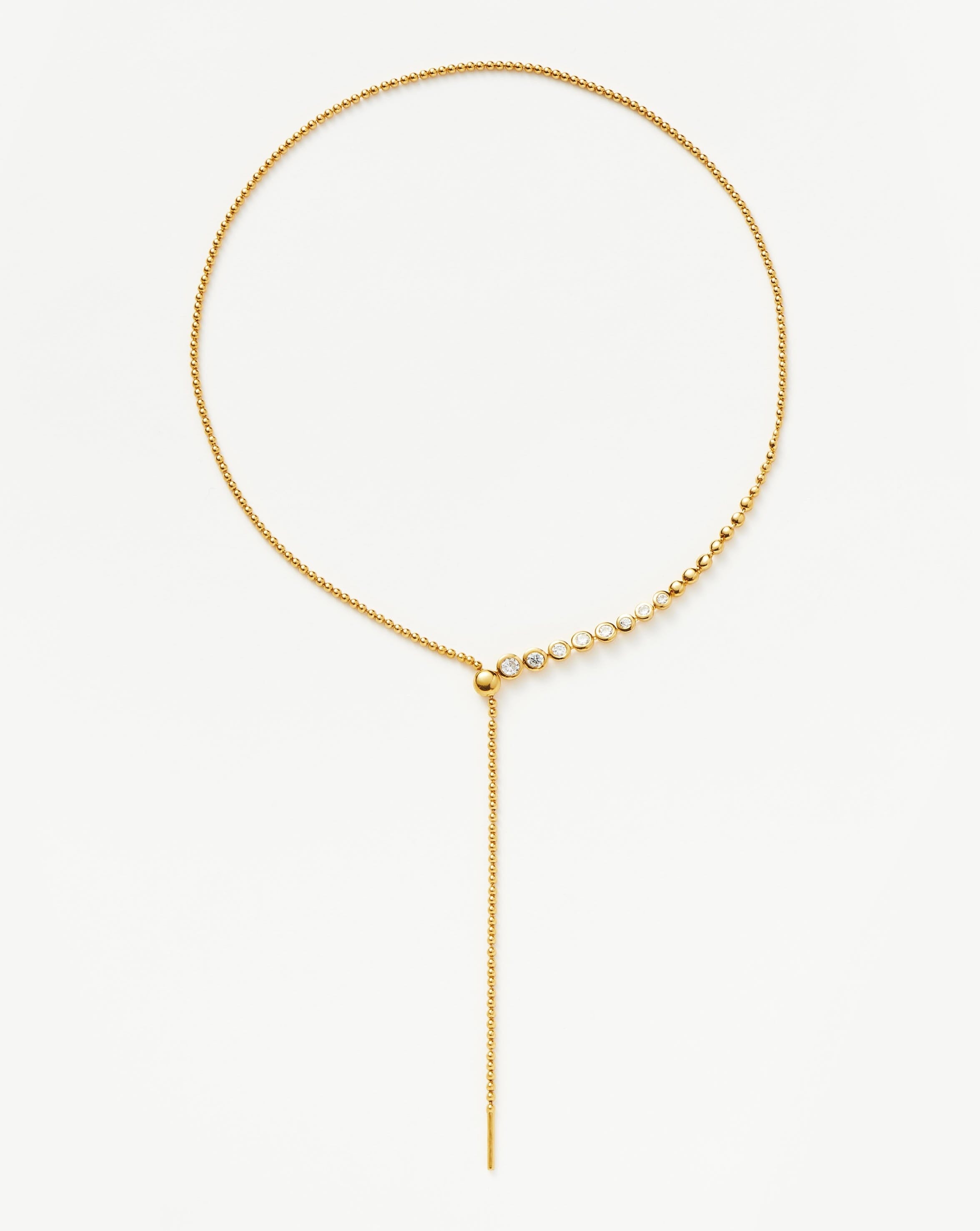 18k Gold Vermeil Beaded Stone Slider Lariat Necklace with Cubic Zirconia - Elegant Layered Jewelry for Women, Perfect for Date Night, Wedding & Special Occasions