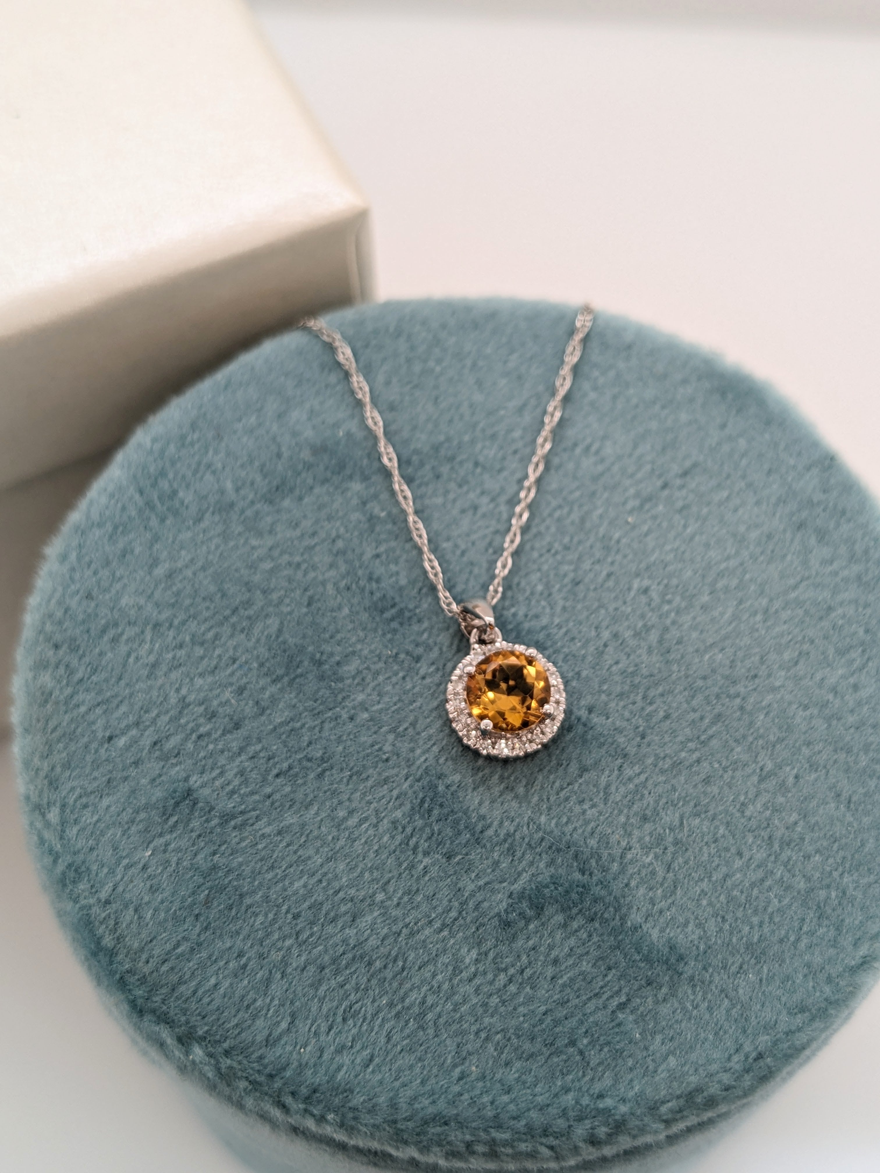 Natural Citrine Halo Pendant Necklace for Women - 14K Gold Plated Gemstone Jewelry - Perfect for Birthday Gifts & Special Occasions