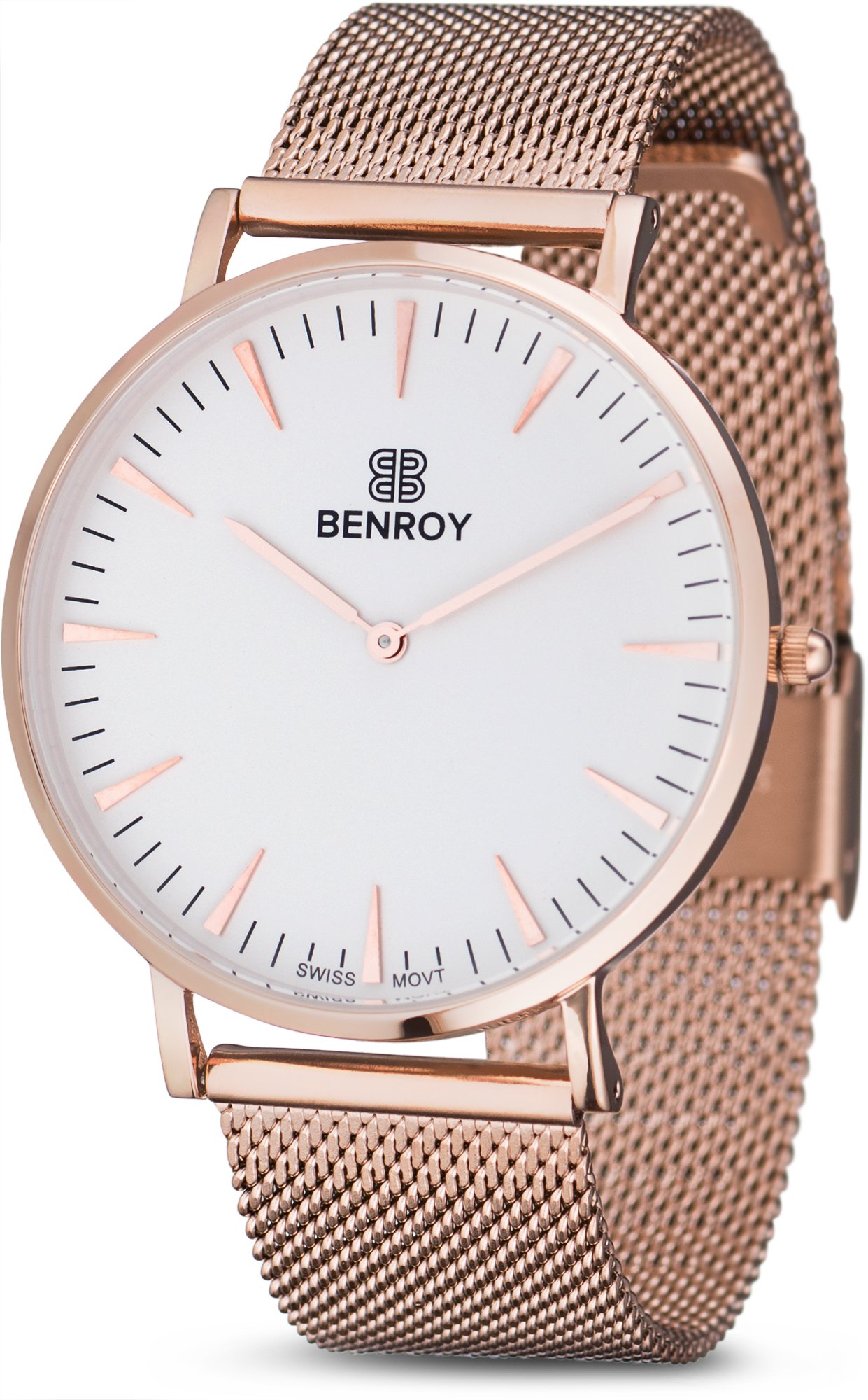 Elegant Benroy Rose Gold Mesh Watch with White Dial - Perfect for Women's Fashion, Office Wear & Special Occasions
