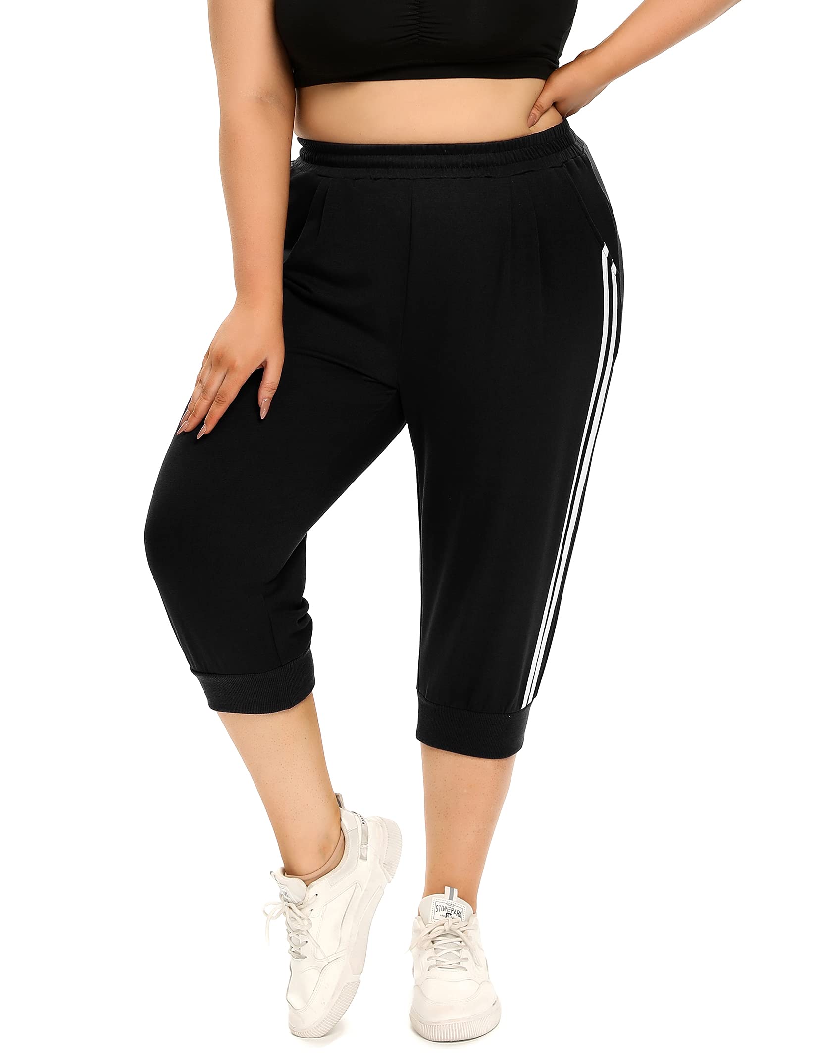 AMZ PLUS Women's Plus Size Capri Joggers - Stretchy Casual Pants with Pockets, Loose Fit Sweatpants for Comfort & Style - Perfect for Yoga, Running, Lounging & Everyday Wear