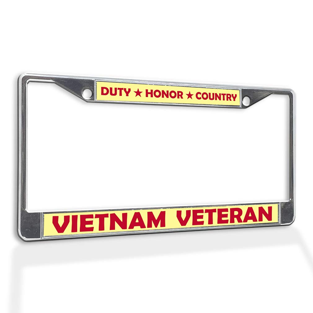 Vietnam Veteran Metal License Plate Frame - Chrome 2 Hole Solid Insert | Weatherproof Car Accessory for Duty Honor Country | Perfect for Military Appreciation, Car Shows & Patriotic Vehicle Decoration
