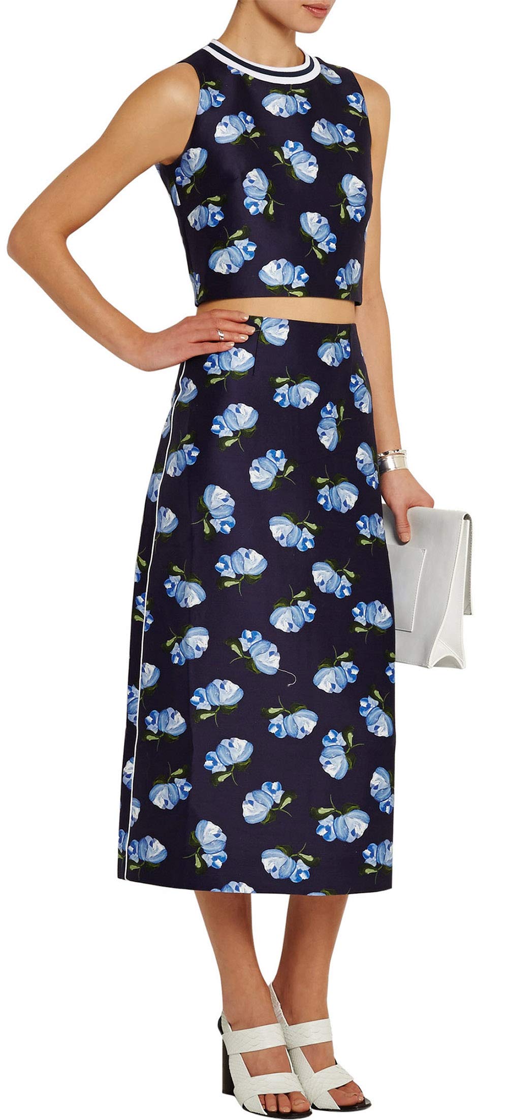 Elegant Navy Rose Print Baylis Long Skirt with Mother of Pearl Details | Women's Floral Maxi Skirt for Casual Wear, Beach Outfits & Boho Fashion