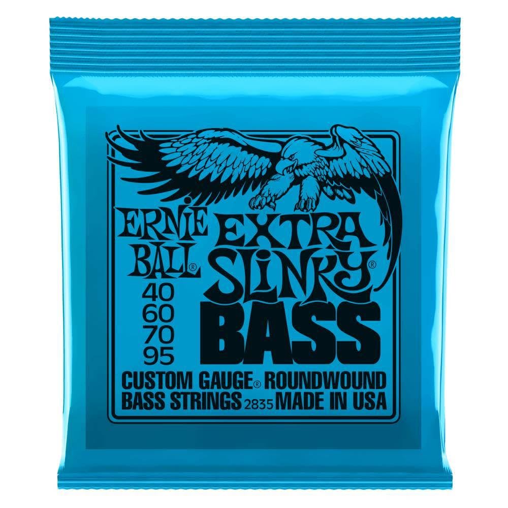 Ernie Ball Extra Slinky Nickel Wound Bass Guitar Strings 40-95 Gauge (P02835) - Perfect for Rock, Jazz & Studio Recording