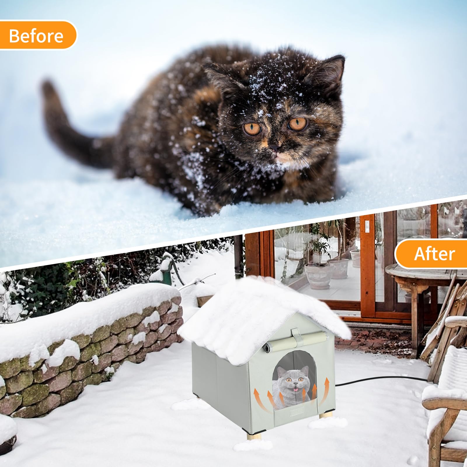 Heated Outdoor Cat House - Waterproof & Insulated Winter Shelter for Feral Cats with Escape Door | Elevated Design for Safety | Perfect for Backyard, Porch & Cold Weather Protection
