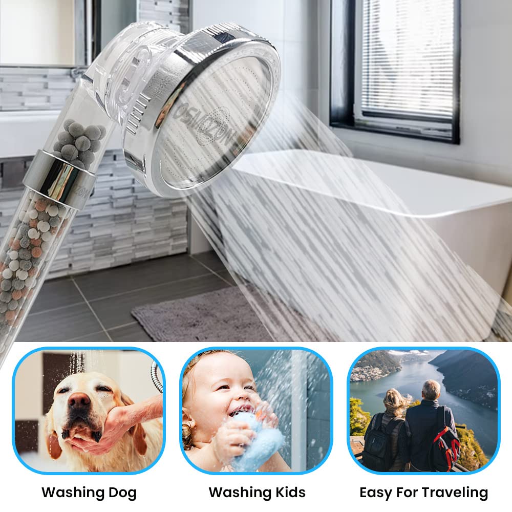 OSMOZON Ionic Shower Head - High Pressure Filter for Dry Skin & Hair Care | Bathroom Water Purifier