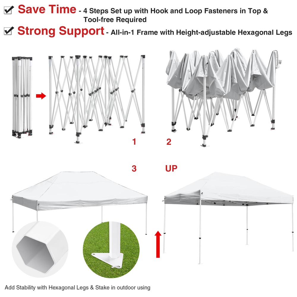 InstaHibit Waterproof 10x15 Commercial Pop Up Canopy Tent - CPAI-84 Fire Retardant Instant Shelter for Outdoor Events, Farmers Markets & Beach Use