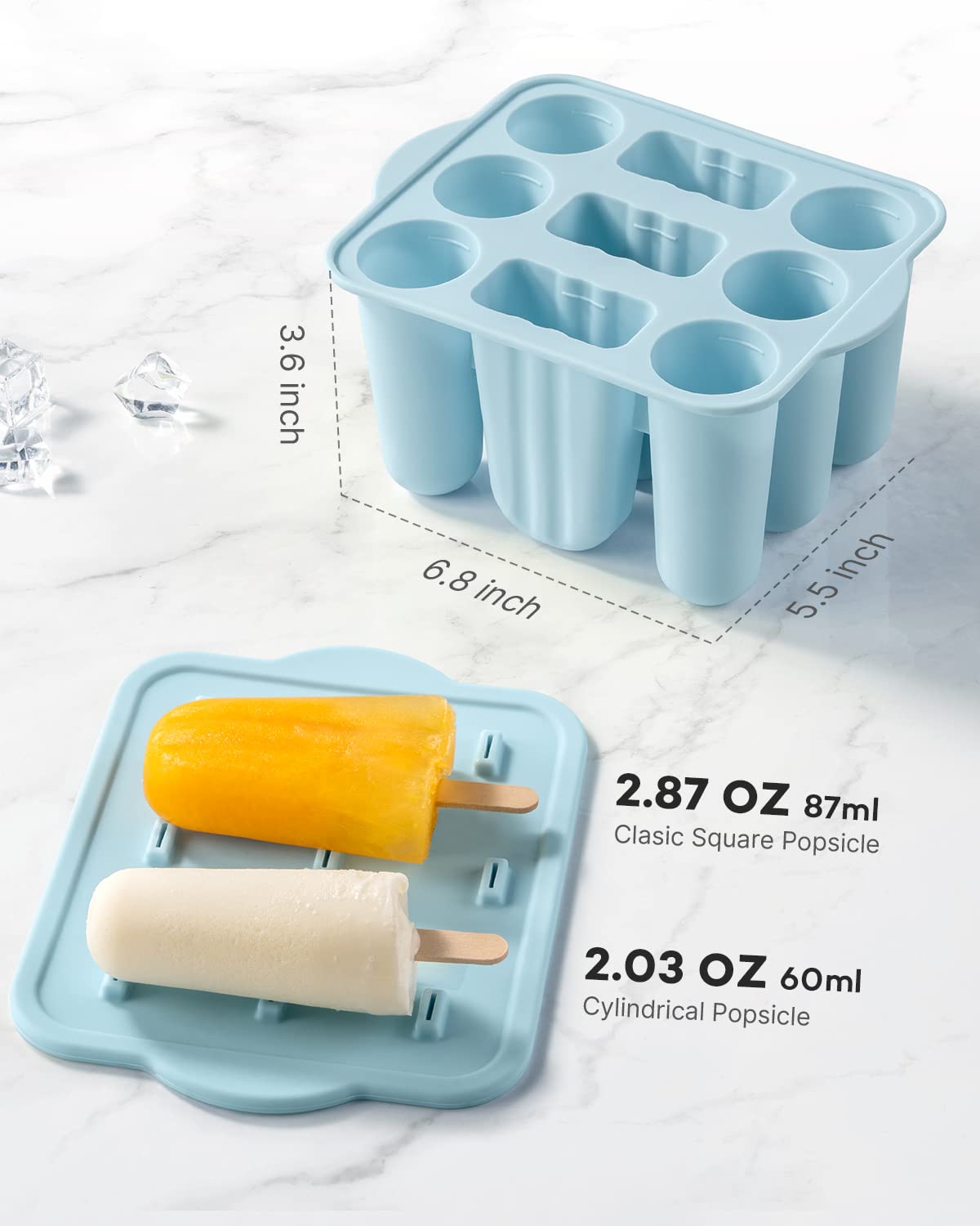 **9-Piece Silicone Popsicle Molds for Kids & Adults - BPA-Free, DIY Ice Pop Maker with Sticks & Storage Bags - Perfect for Summer Snacks, Parties & Healthy Homemade Treats (Blue)**