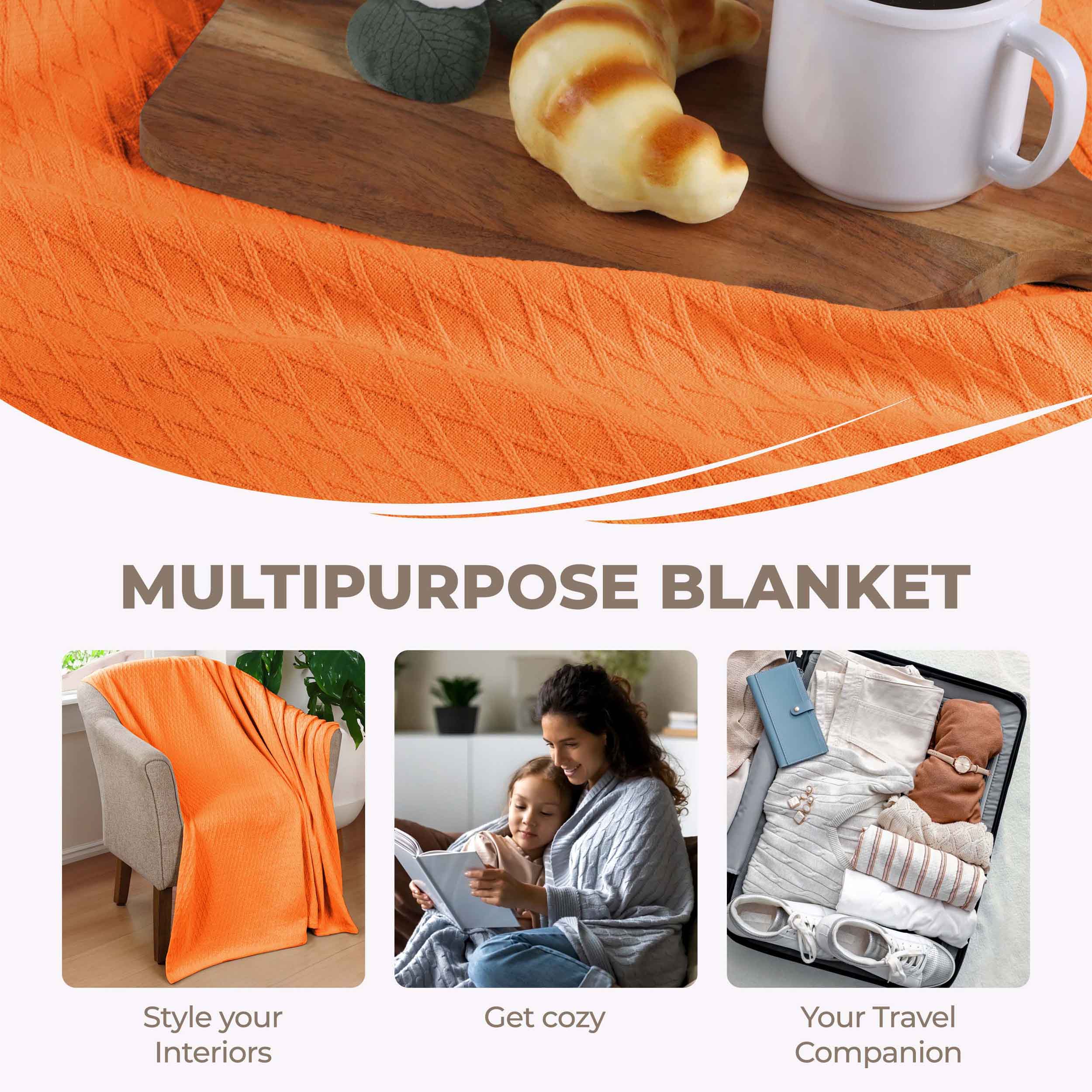 Premium Cotton All-Season Diamond Pattern Bed Blanket & Sofa Throw - Soft Cozy Blanket for Bedroom, Living Room, Travel and Gift Giving