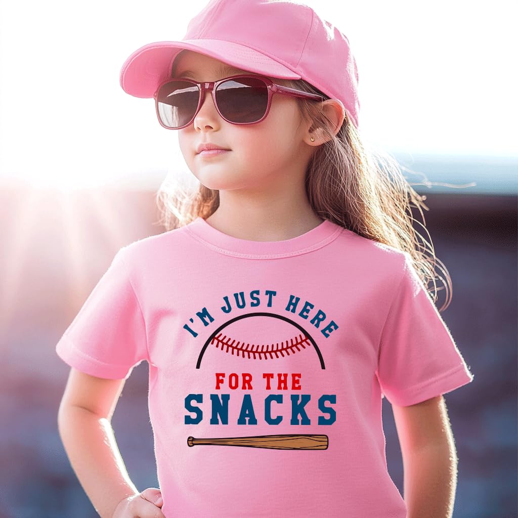 Funny Toddler Baseball T-Shirt - 'I'm Just Here for The Snacks' Short Sleeve Tee for Baby Boys & Girls | Cute Playdate & Birthday Outfit