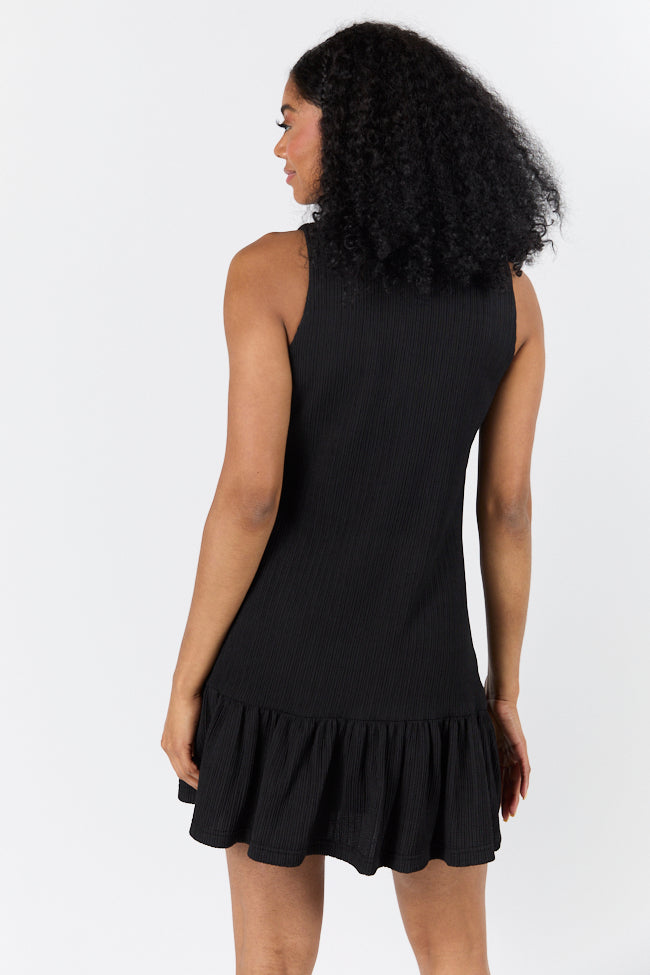 Sunset Romance Black Knit Button Front Mini Dress - Women's Elegant Short Sleeve Party Cocktail Dress for Date Night, Wedding Guest & Special Occasions