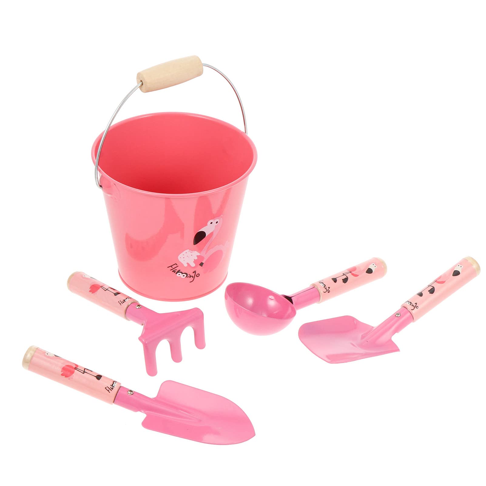 GANAZONO Kids Beach Toy Set - 1 Pack of Metal Sand Pails with Shovel & Rake, Gardening Tools for Children | Outdoor Sand Play, Backyard Gardening, Bath Time Fun