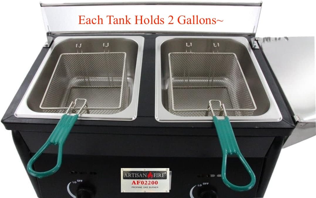 Commercial Grade Two Tank Deep Fryer with 2 Stainless Steel Baskets - High Capacity Propane Outdoor Cooker for Fish, Chicken & More - Includes Thermometer & Regulator - Perfect for Backyard BBQs, Tailgating & Outdoor Cooking