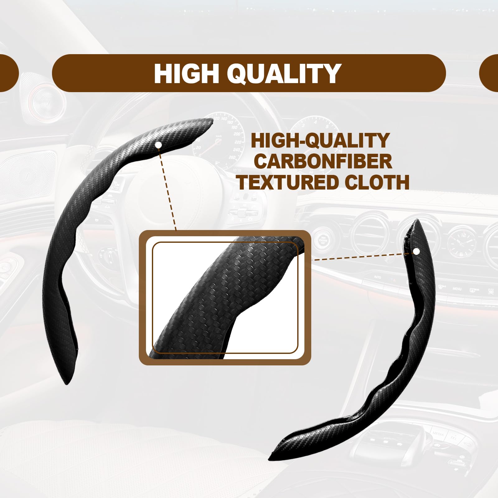 Carbon Fiber Anti-Slip Steering Wheel Cover with Butterfly Design - Black | Premium Car Interior Accessories for Enhanced Grip & Style | Perfect for Daily Commute & Road Trips