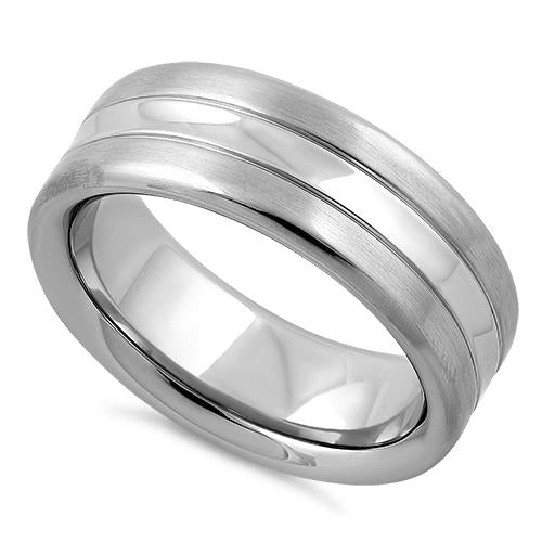 Premium Stainless Steel Double Groove Band Ring - Polished Center & Satin Finish - Durable Wedding Band, Anniversary Gift for Him/Her, Everyday Fashion Jewelry