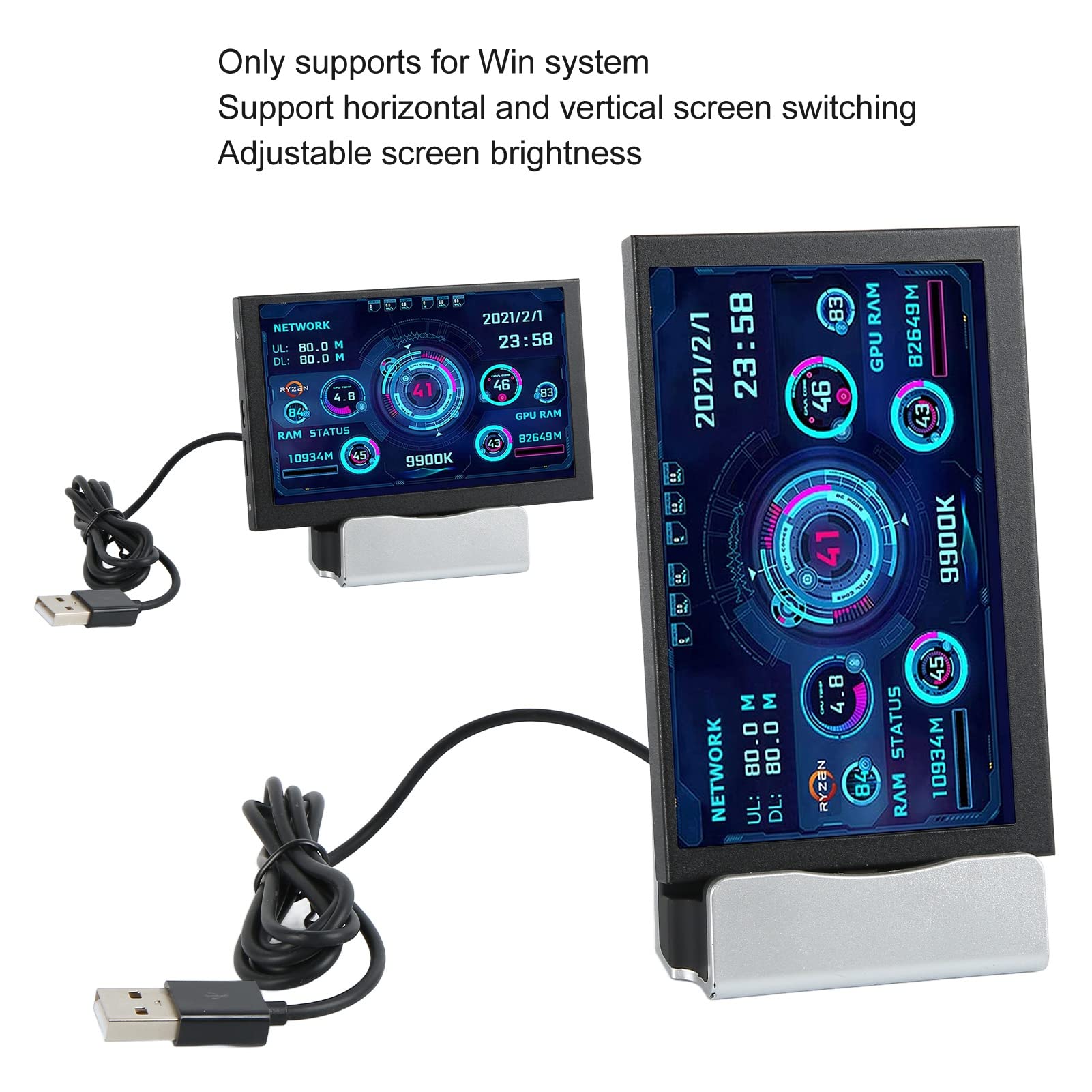 Goshyda 5-Inch IPS USB PC Temperature Monitor - Full Viewing Angle Display for CPU, GPU, RAM Data - Ideal for Gaming Rigs, Workstations & PC Case Secondary Screen