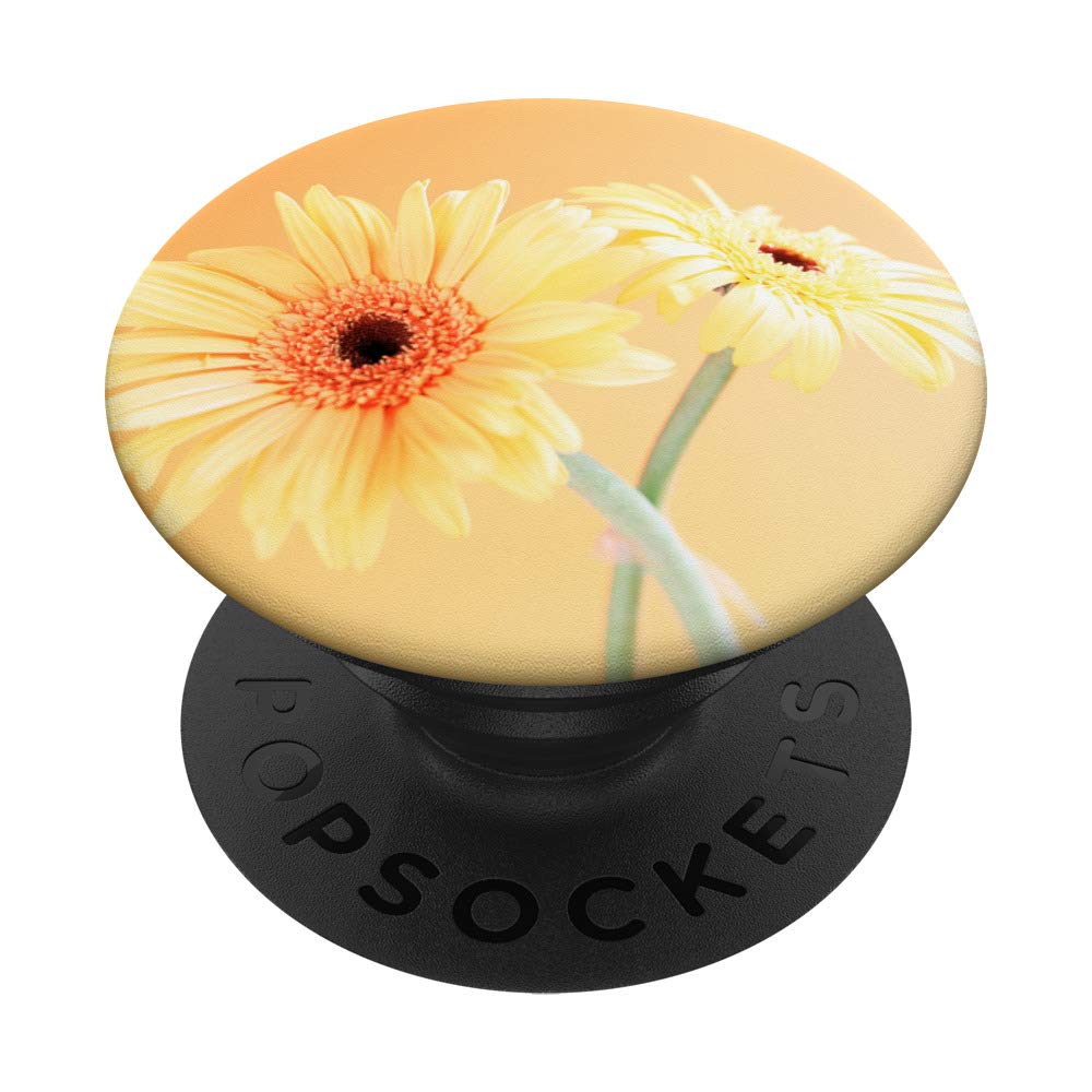 Yellow Daisy Floral PopSockets Grip & Stand for iPhone, Samsung, iPad - Phone Holder with Orange Flower Background - Perfect Gift for Women, Girls, Spring Decor