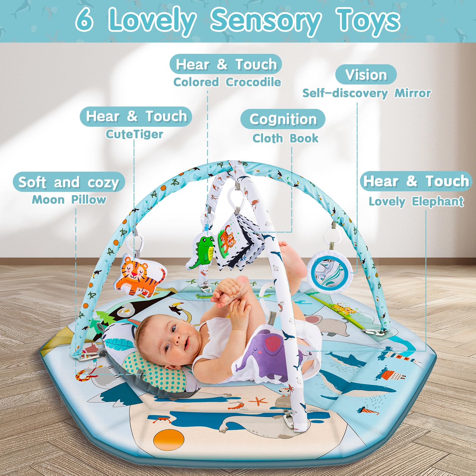 VZO 2-in-1 Baby Gym Play Mat & Ball Pit - Infant Activity Center for Tummy Time, Crawling & Learning | Soft Play Mat for Babies 0-12 Months | Perfect Nursery, Living Room & Daycare Floor Mat for Newborns, Infants & Toddlers