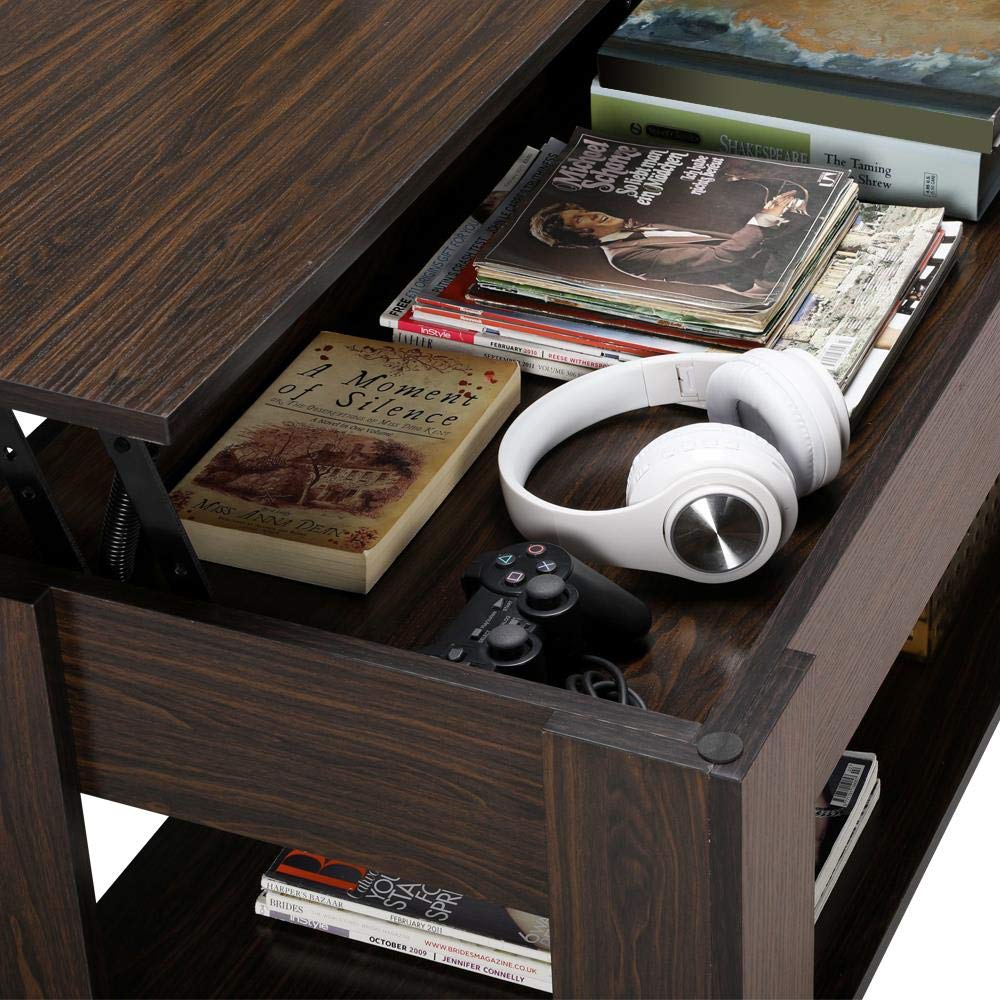 Topeakmart Lift Top Coffee Table with Hidden Storage - Espresso Finish Lift-Up Tea Table for Living Room, Office & Reception Areas - Perfect for Small Spaces & Multi-Functional Use