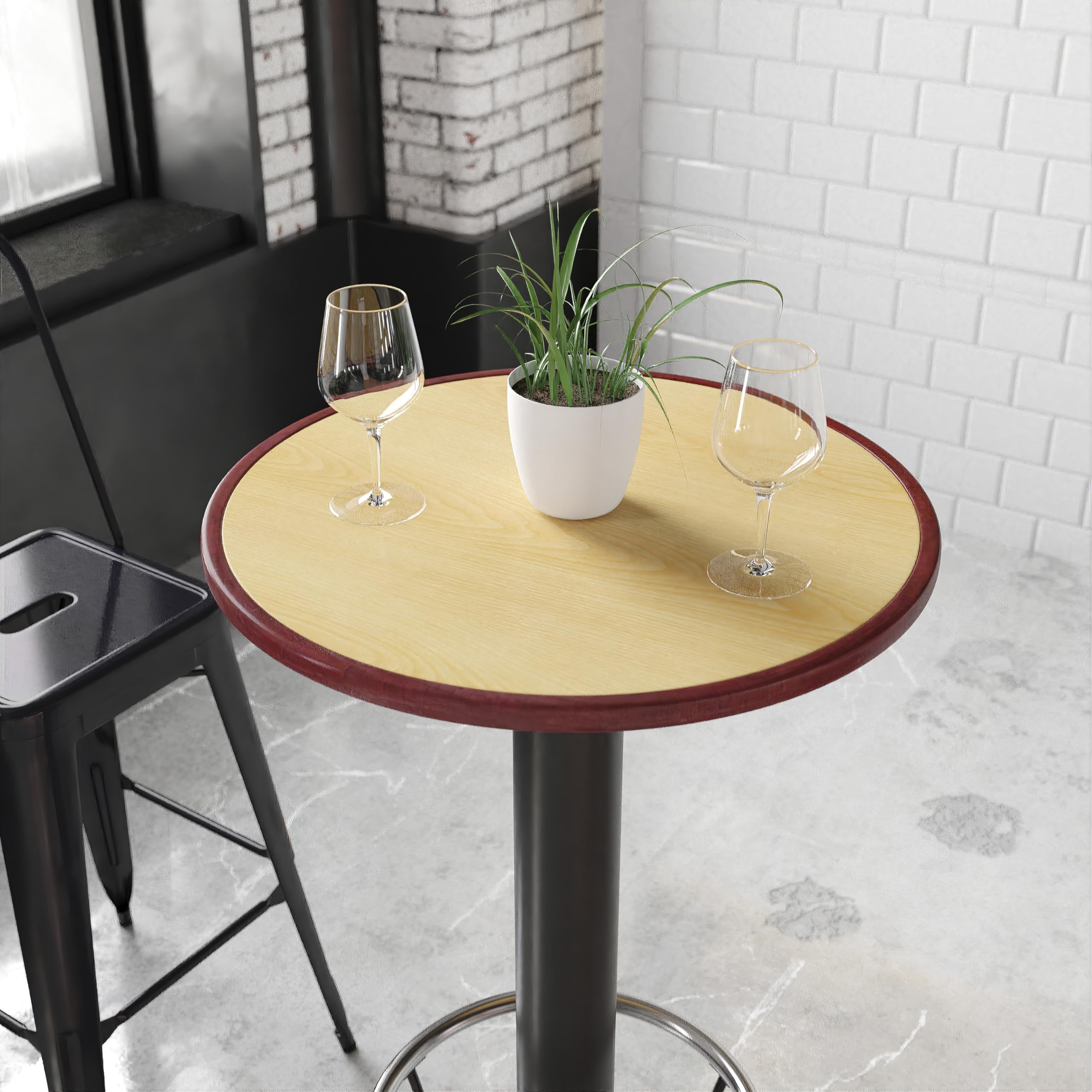 Flash Furniture Glenbrook 24'' Round 2-Tone High-Gloss Cherry/Mahogany Resin Table Top with 2'' Thick Drop-Lip Edge - Perfect for Dining Rooms, Kitchens, and Outdoor Patios
