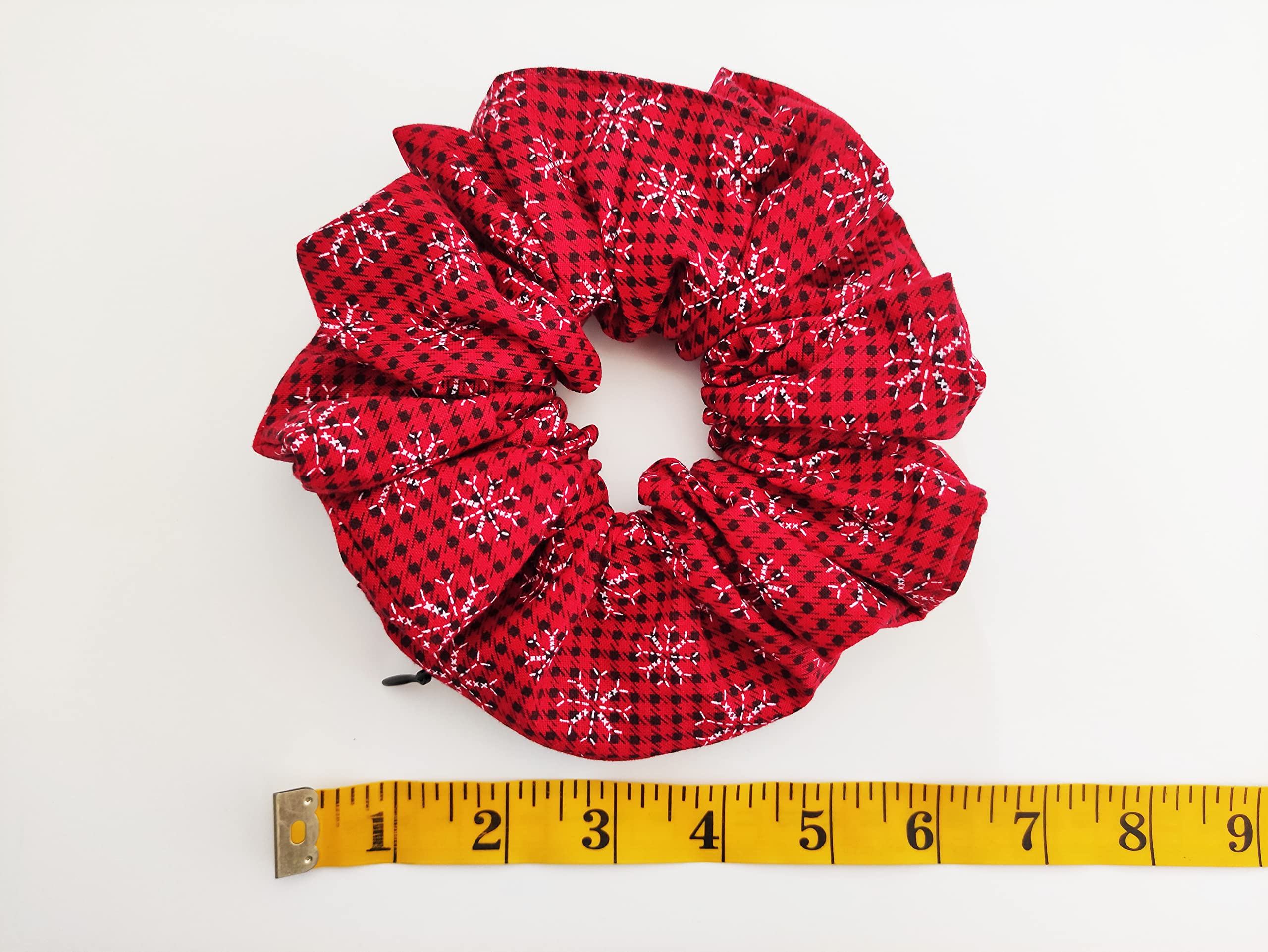 Big Red Plaid Zipper Scrunchie with Hidden Pocket - Large Red and Black Scrunchie Wallet for Women - Stashie Zippered Storage Pouch - Perfect for Cash, Cards & Essentials - Great Stocking Stuffer Gift Idea (Snowflakes Design) - Use for Gym, Travel, Shopping & Everyday Carry