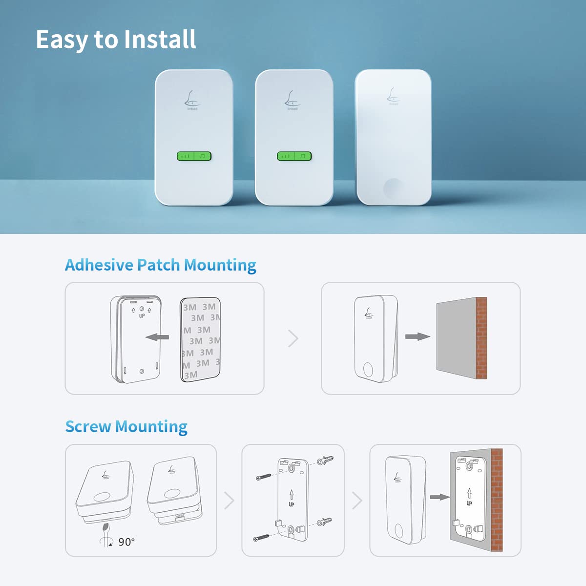 Wireless Doorbell with Self-Powered Button & 2 Plug-in Receivers - Loud Battery-Free Chime for Home, Apartment, Office & Classroom (White) - Perfect for Front Door, Backyard Gate & Business Entry Alerts