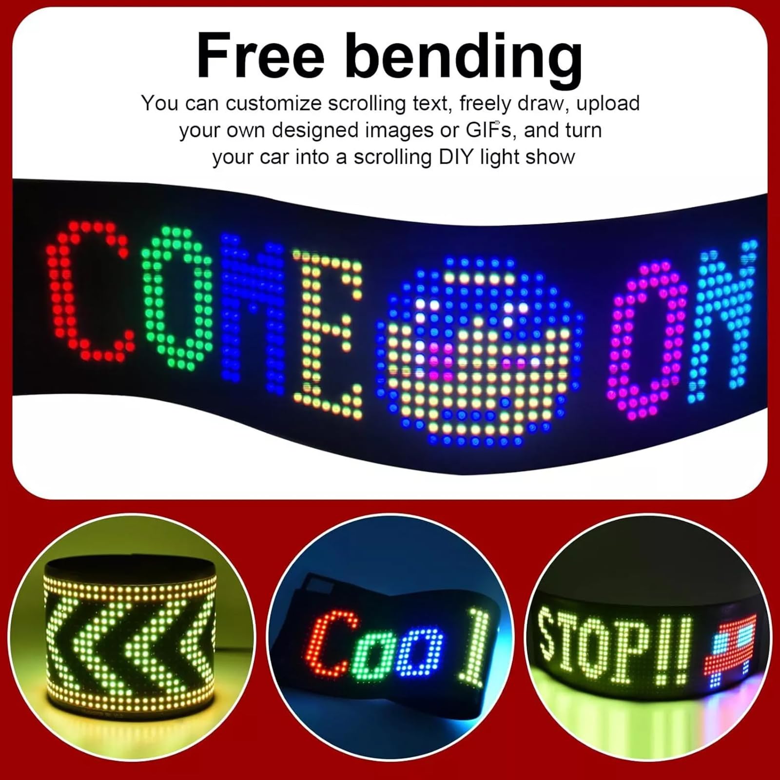 Colorful DIY Car LED Eye Lamp - 3.6x14.7in Programmable Dynamic LED Matrix Display with Smartphone Control & Remote Access - Soft Screen for Car Windows - Perfect for Night Driving, Car Shows & Vehicle Customization