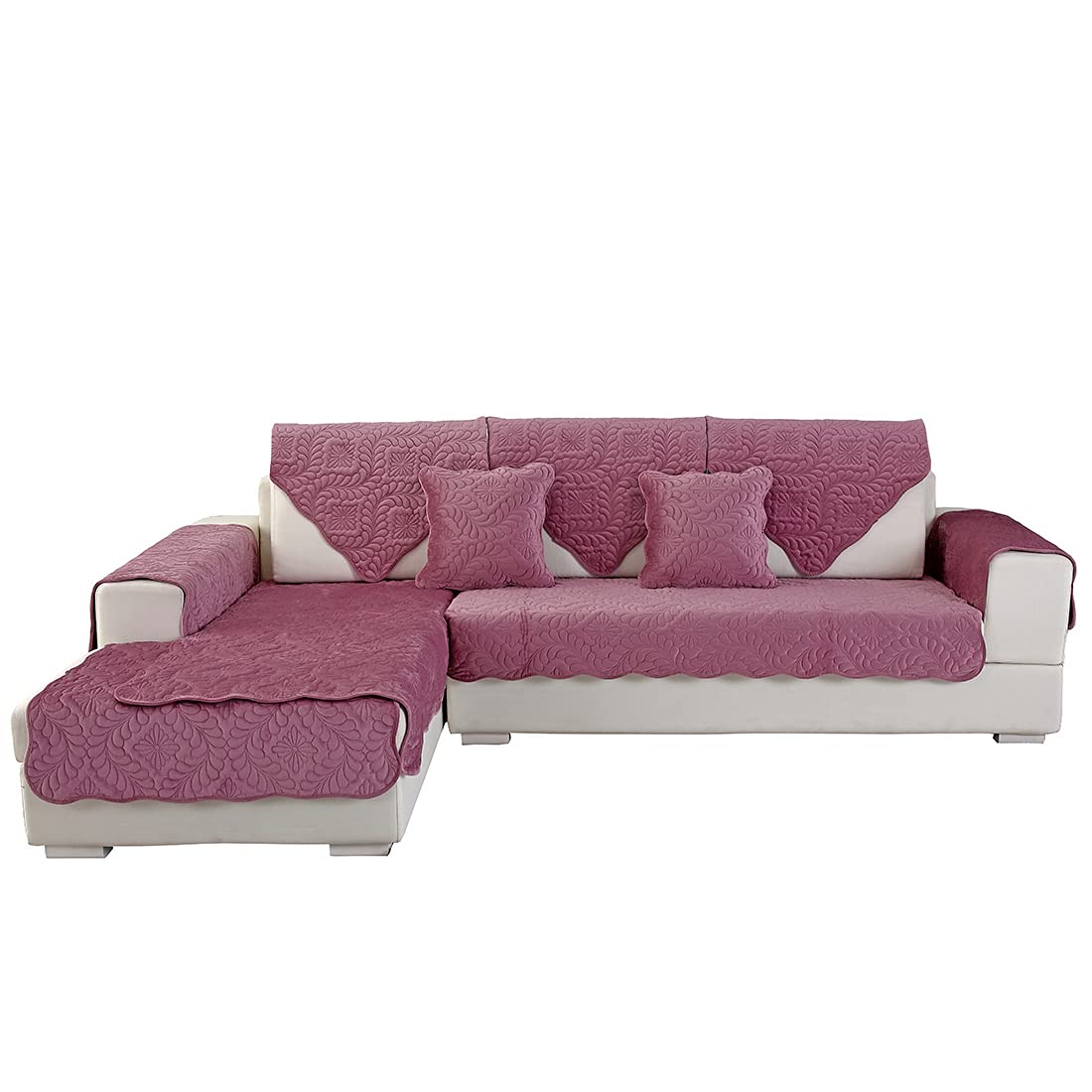 Velvet Quilted Sofa Cover - Soft Non-Slip Sectional Couch Slipcover for Pets, Fits L-Shaped & Recliner Couches (43