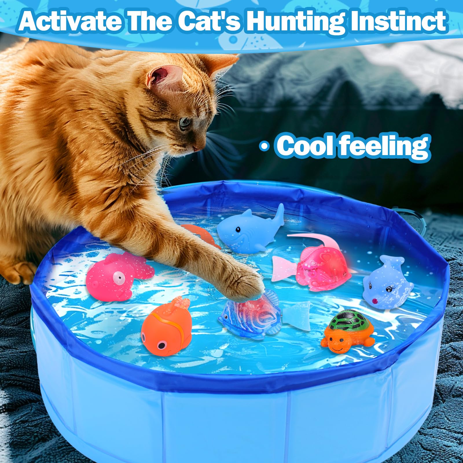 BABORUI Interactive Cat Pool Toy with Swimming Fish - Portable Water Play Toy for Indoor Cats | Summer Fun & Exercise for Bored Cats | Endless Self-Play in Bathtub, Backyard or Living Room