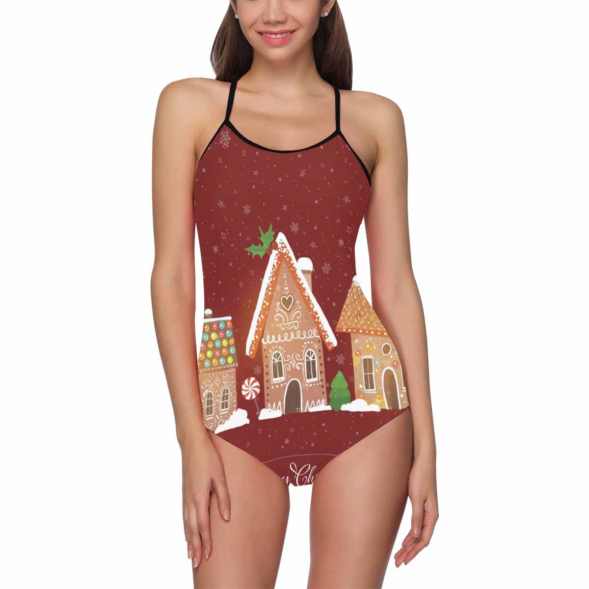 Women's Christmas Bell One Piece Swimsuits - High Cut Monokini Bathing Suits for Holiday Beach & Pool Party | Festive Swimwear for Summer Vacation