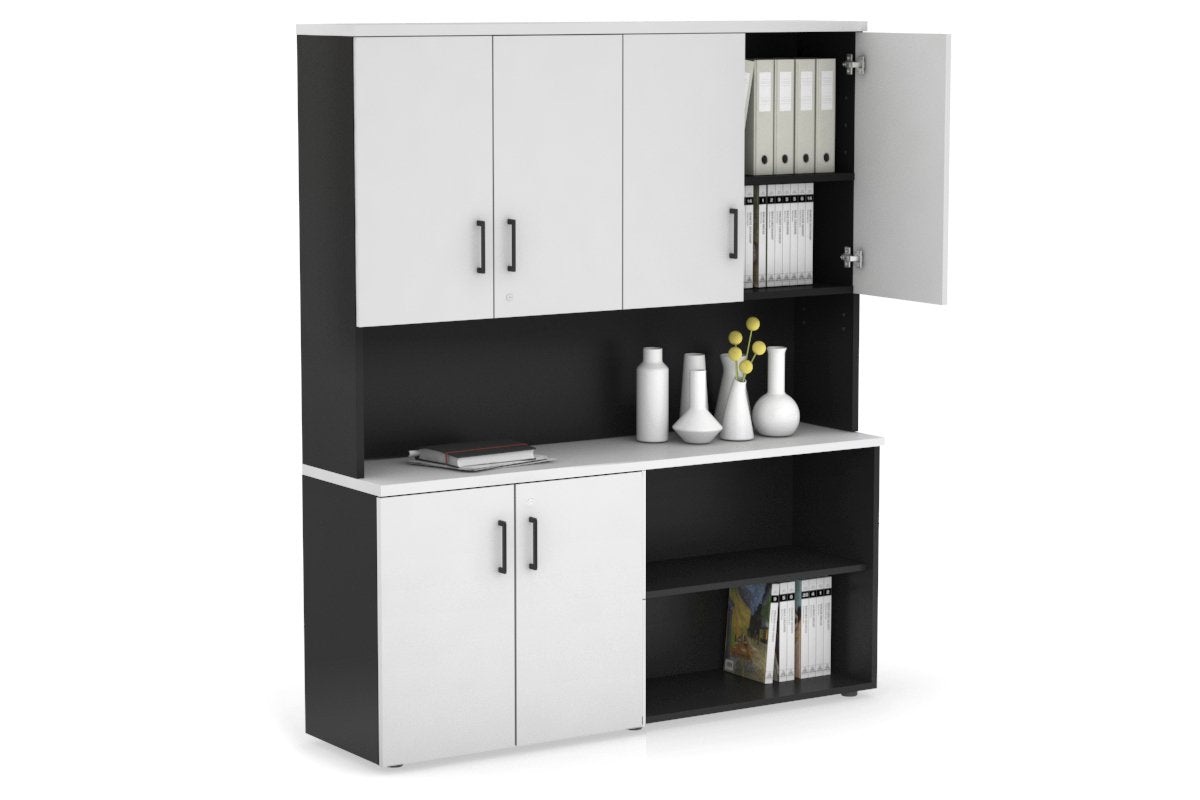 2-Door Small Uniform Storage Hutch with Open Shelves - Perfect for Closet, Office, and Home Organization