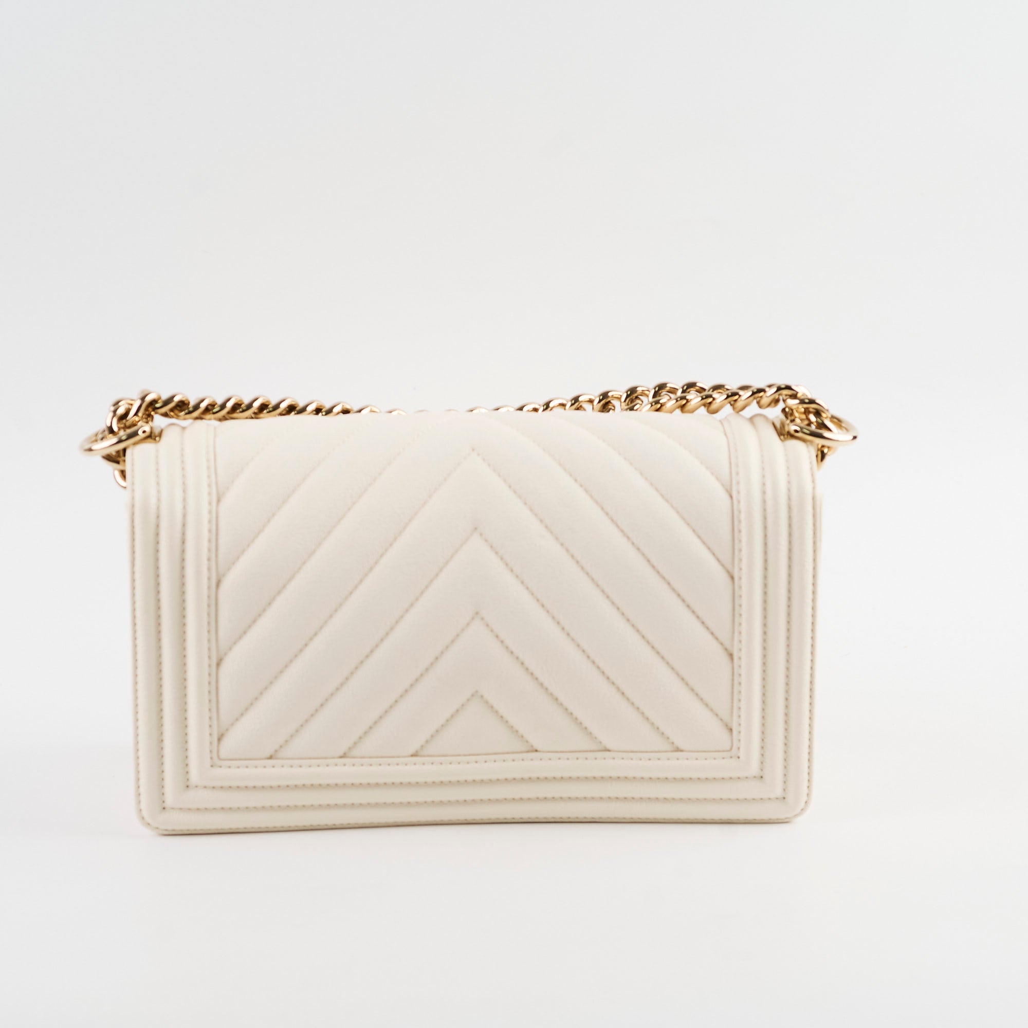 Chanel Old Medium Boy Chevron White Caviar Leather Handbag - Series 29 | Luxury Designer Crossbody Bag for Women, Perfect for Date Night & Special Occasions