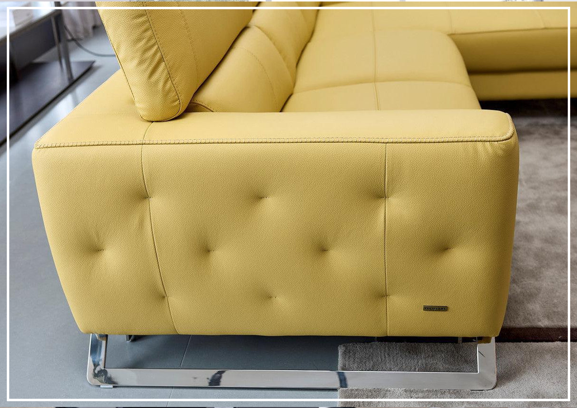 Gio Italia Niva Genuine Leather Sectional Sofa with Chrome Legs - Modern Living Room Furniture for Home & Office Comfort