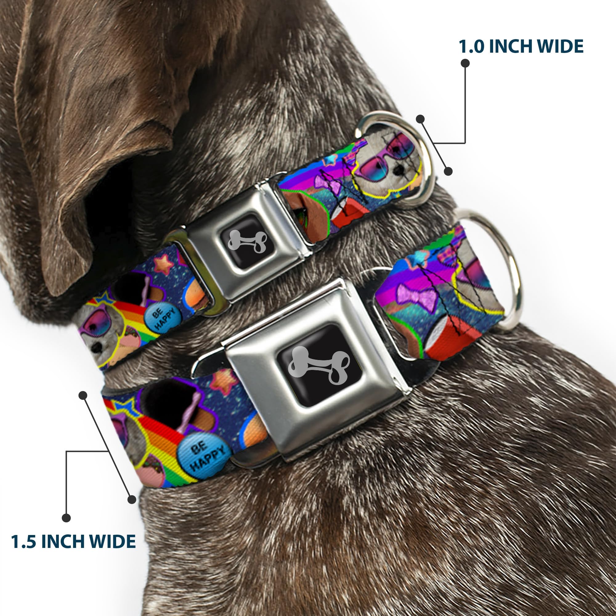 Buckle-Down Seatbelt Buckle Dog Collar - Rainbow Collage Design - 1.5