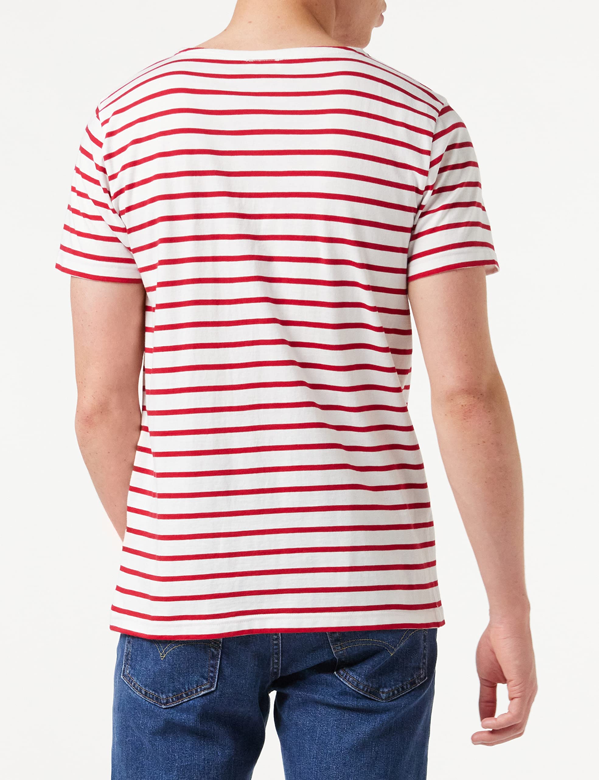 ARMOR LUX Men's Short Sleeve Breton Striped T-Shirt | Classic French Navy Style | White & Dark Red | Size XL | Perfect for Casual Wear, Beach Outings & Summer Fashion
