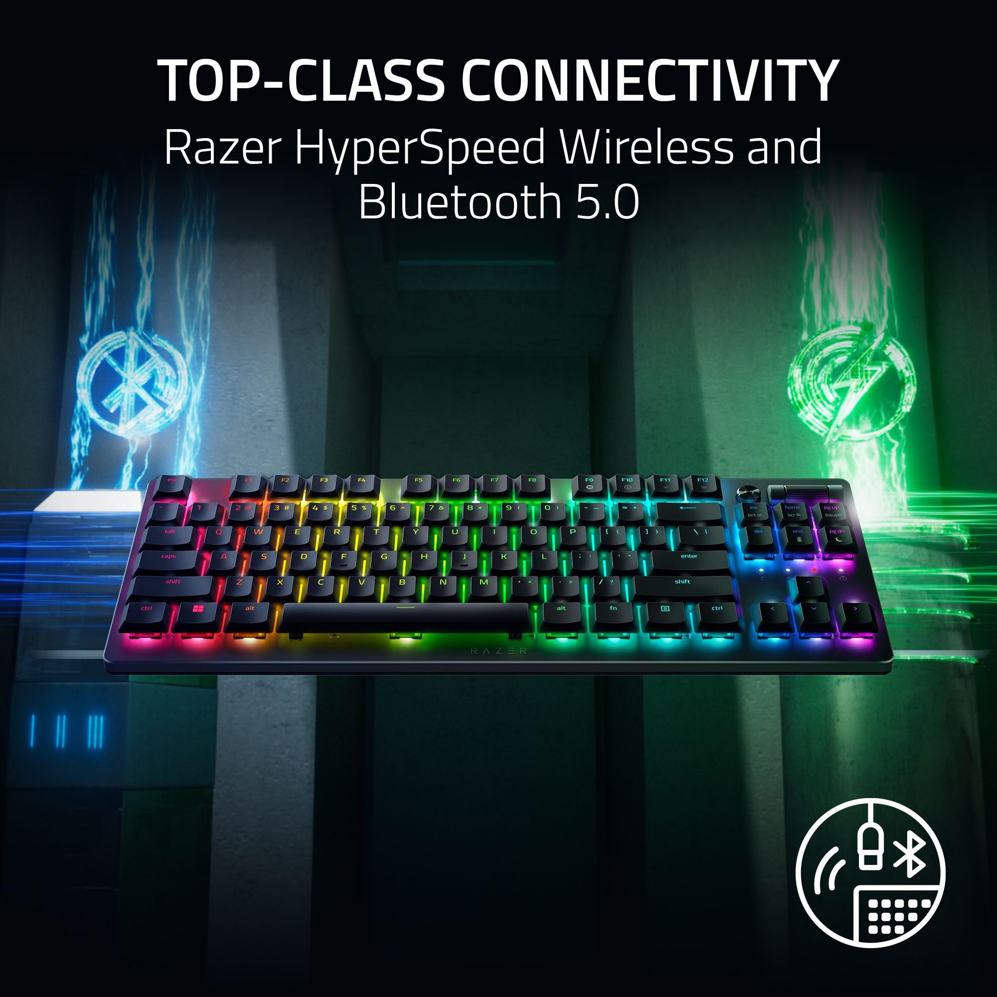 Razer DeathStalker V2 Pro TKL Wireless Gaming Keyboard - Low Profile Optical Red Switches (Linear), HyperSpeed Wireless & Bluetooth 5.0, UK Layout, Black | Perfect for Esports, Office Work & Home Gaming Setup