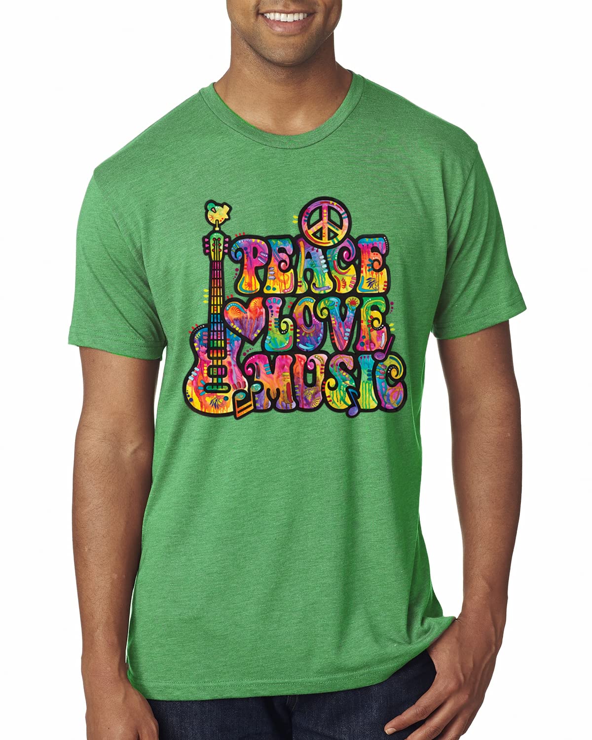 Dean Russo Peace Love Music Pop Culture Men's Premium Tri-Blend T-Shirt - Soft Vintage Style Tee for Casual Wear, Concerts & Music Festivals