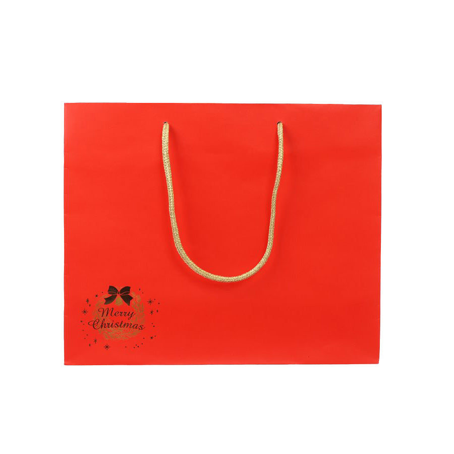 TSUTSUMU Christmas Gift Bags 34X12X28cm - Small Wreath Red Design (125g) for Holiday Presents, Party Favors & Festive Decorations