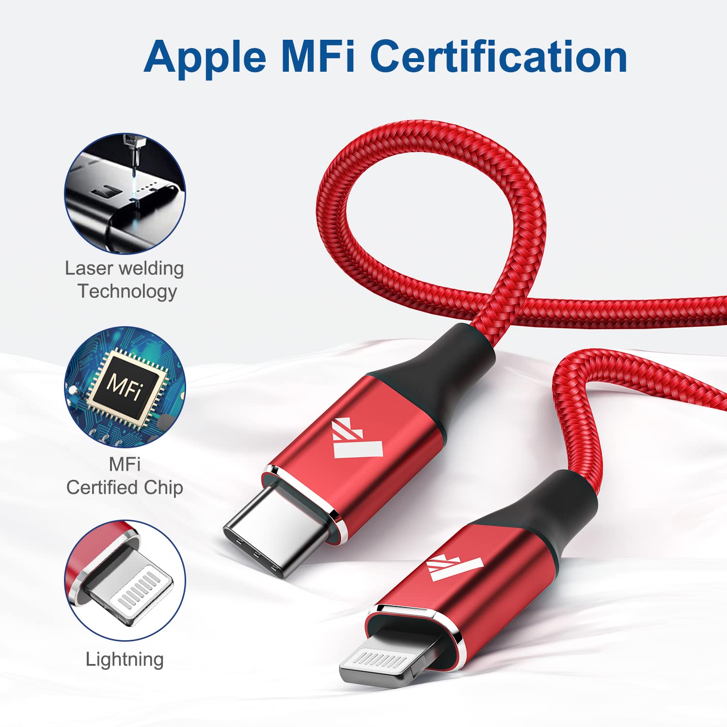 Aiminu 4-Pack USB C to Lightning Cable (3ft/3ft/6ft/6ft) Fast Charging Cord for iPhone 14/13/12/11 Pro Max/XS/XR/X/8/7/6S/6 Plus/SE & iPad - White & Red - Perfect for Home, Office & Travel Charging