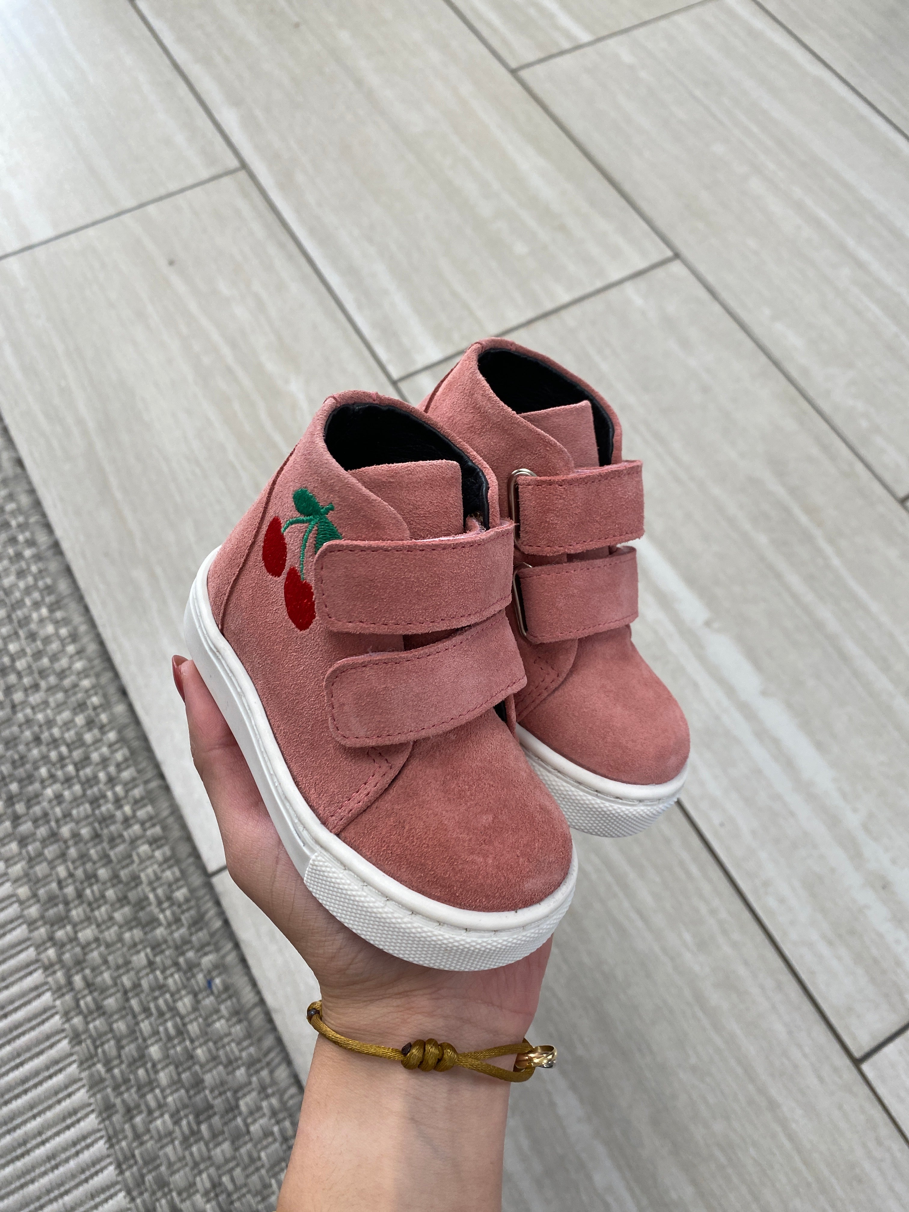 Blublonc Pink Cherry Velcro Baby Sneakers - Soft & Comfortable First Walking Shoes for Toddlers - Perfect for Indoor Play, Outdoor Adventures & Special Occasions