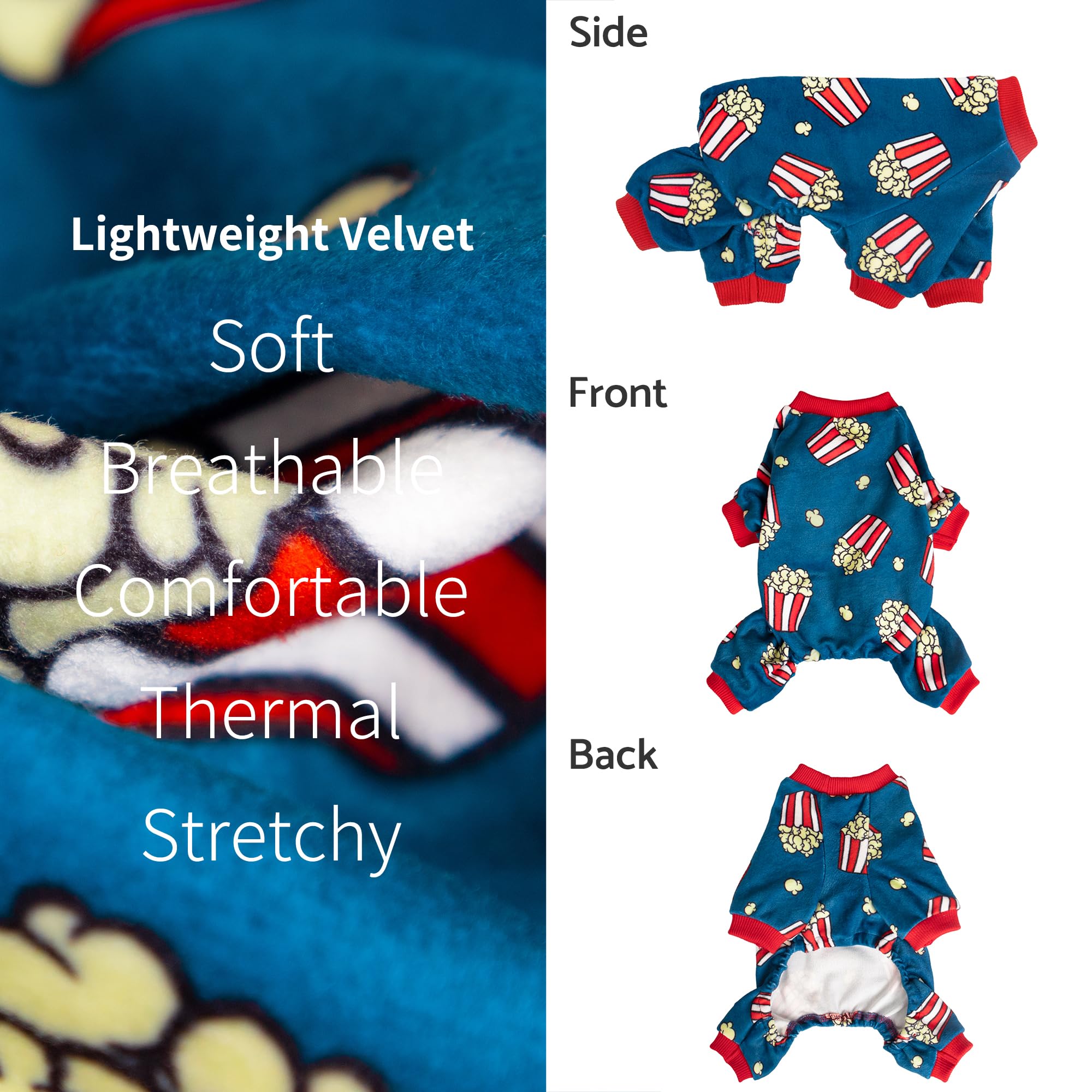 Fitwarm Popcorn Dog Pajamas - Funny Fleece Pet Onesie with Feet for Small Dogs (Blue, Red, White, Yellow, Medium) - Cozy Winter Sleepwear for Puppies & Indoor Lounging