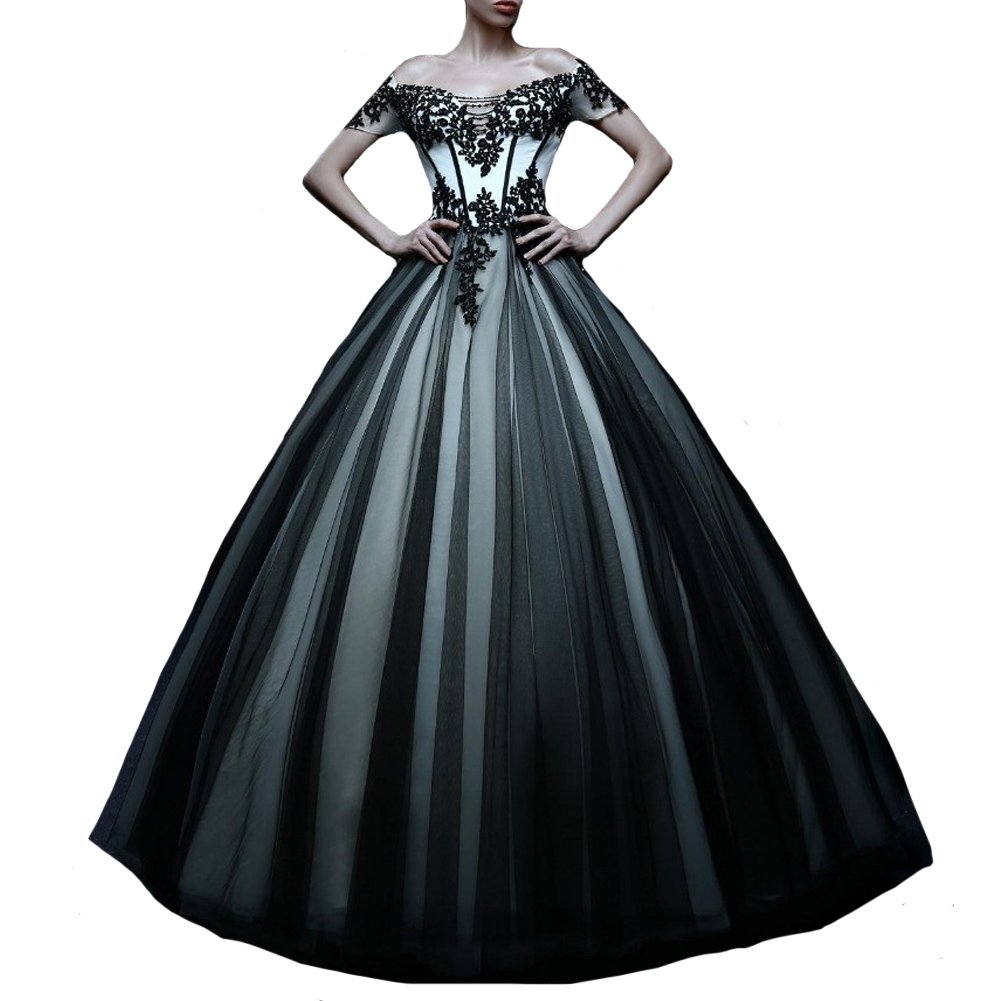 Kivary White & Black Tulle Gothic Lace Vintage Prom Dress & Wedding Gown - Elegant Evening Gown for Homecoming, Ball, Bridal Party & Formal Events